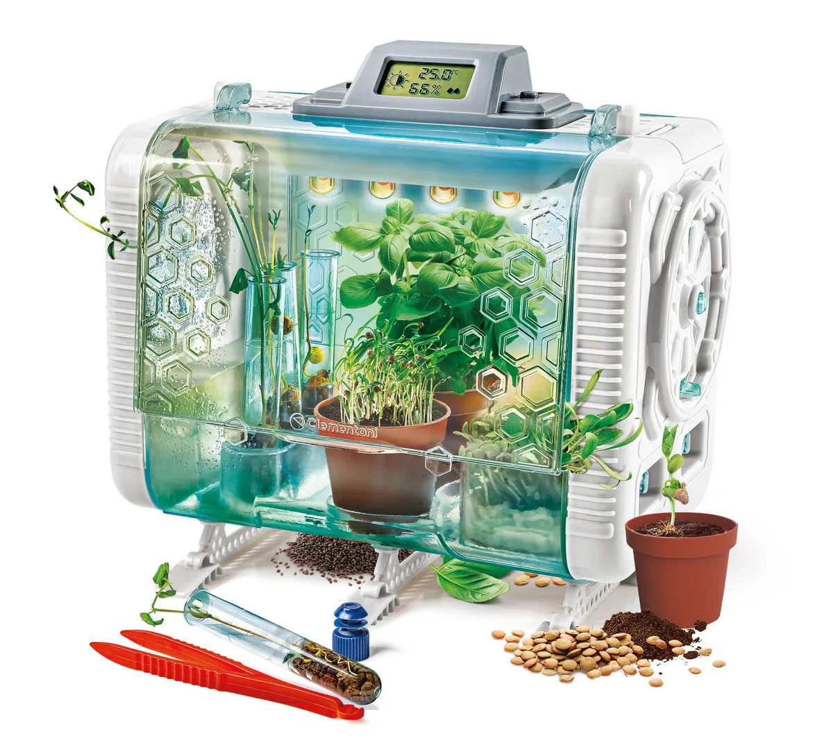 Clementoni Scienza e Gioco Lab - La Mia Serra Hi-tech, Laboratorio di Botanica Bambini 8+ Anni, 3 Modalità di Coltivazione Piante, con Led e Schermo LCD, Made in Italy, Lingua Italiana, 19370