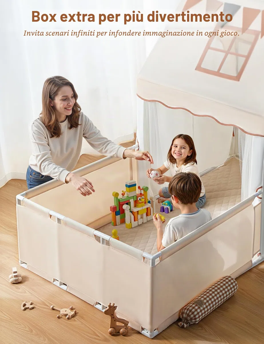 Besrey Tenda per Bambini 2-in-1 con Parco Giochi Casetta da Gioco Interna con Luci LED per 4-5 Bambini