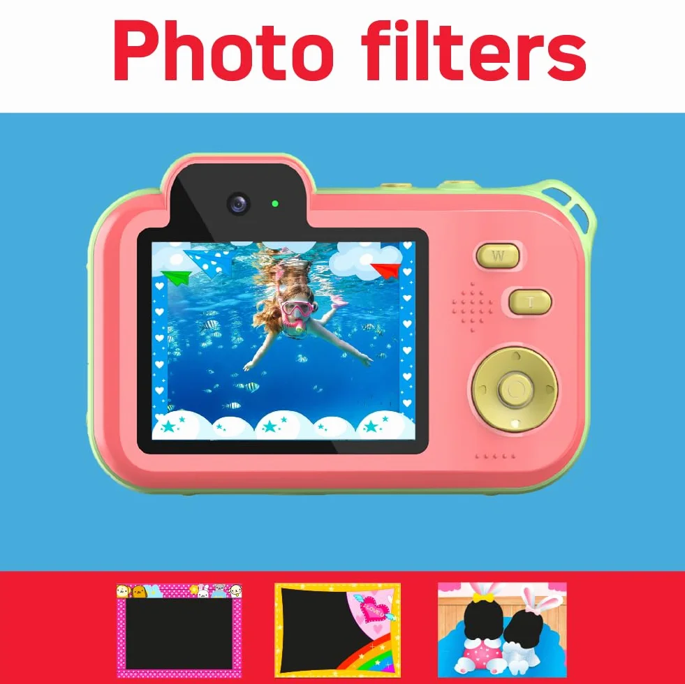 AgfaPhoto Realikids Cam Waterproof 2 – Appareil Photo Enfant Étanche 12MP, Vidéo HD, Mode Selfie, Filtres et Cadres, Jeux Intégrés, Batterie Lithium - Bleu