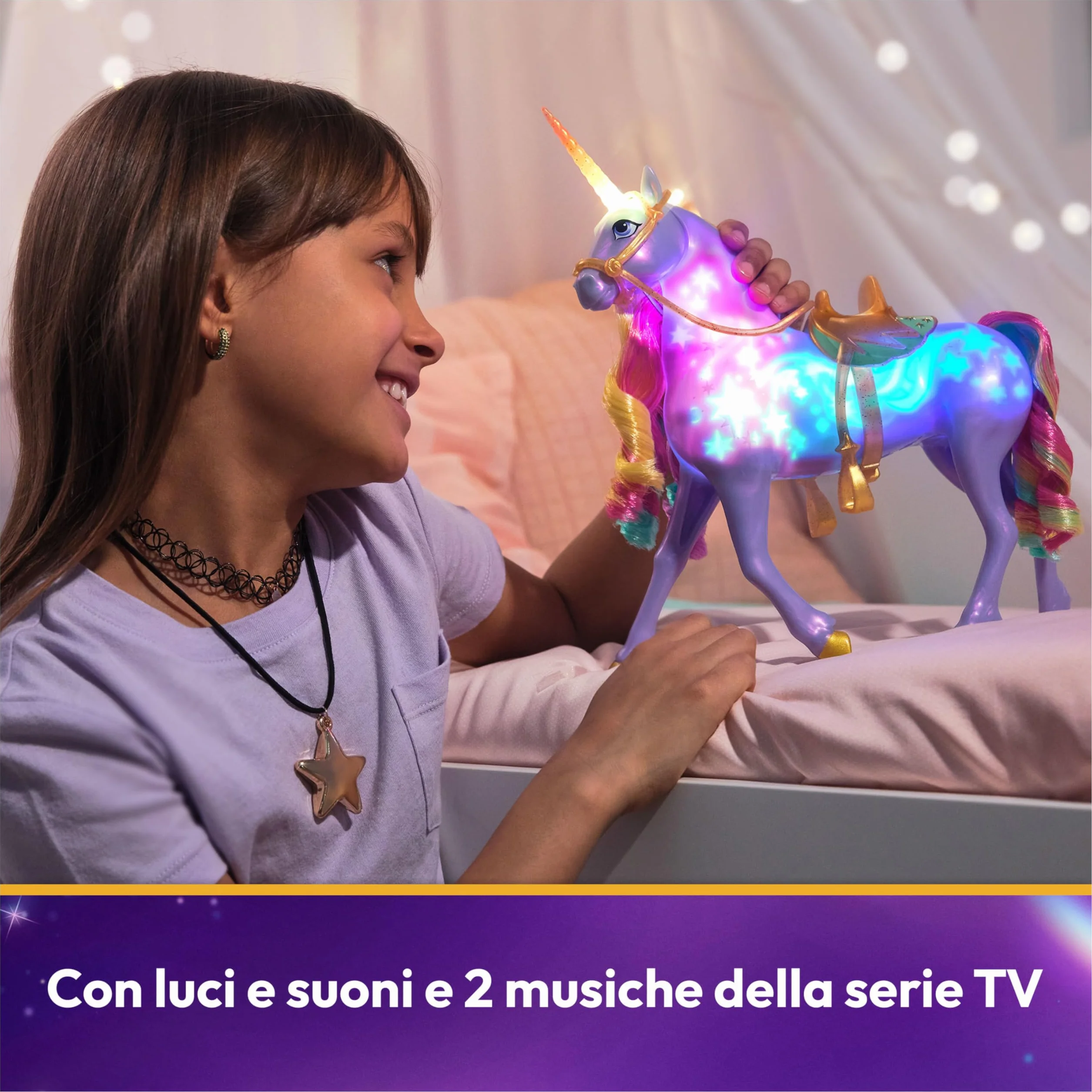 Unicorn Academy, Unicorno Wildstar Interattivo, Magica Luce dell’Arcobaleno, con Luci, Suoni e Musica, per Bambine, 4+ Anni