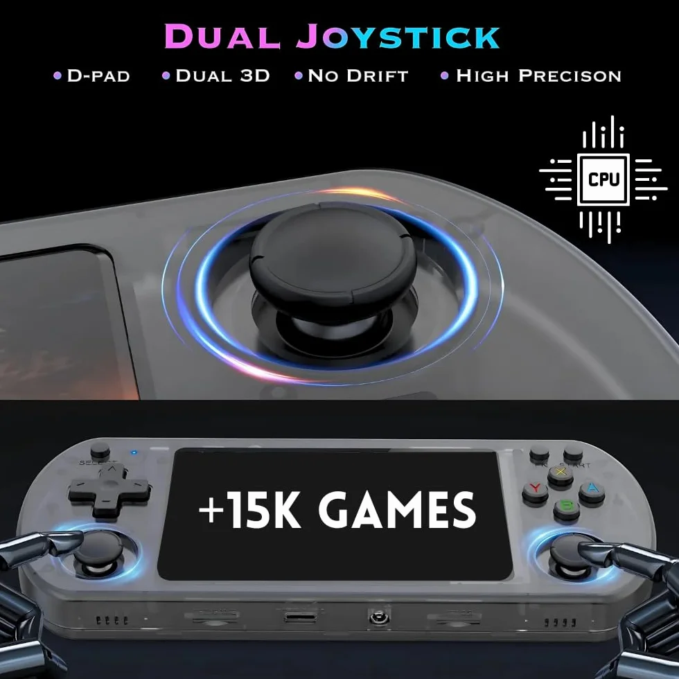 GameBox V2 | Console portatile +15.000 giochi schermo Full HD 4" + memoria 128 GB espandibile, licenza Linux 2.0, WiFi, multiplayer + 4 trigger, connessione"}