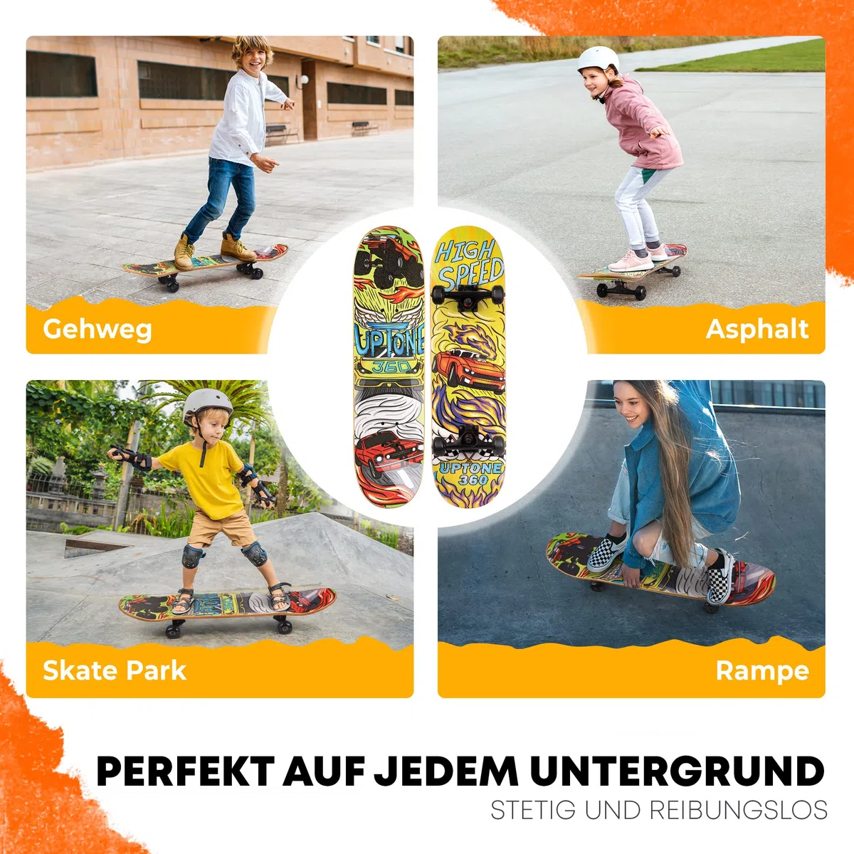 Skateboard | per bambini a partire dai 6 anni | Skate Board per mezzo pipe e strada | Portata fino a 150 kg | durevole e stabile | ideale per bambini, adolescenti e ragazzi (car)