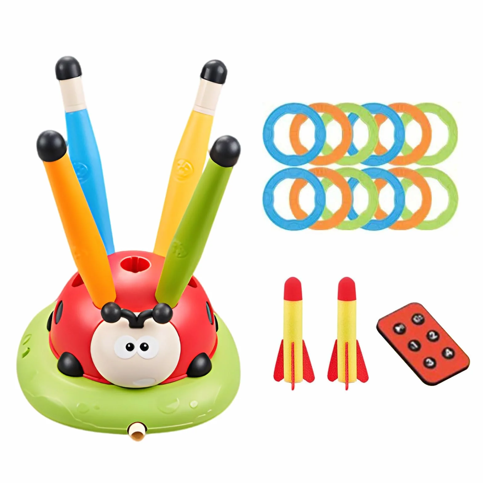 Giocattolo da salto coccinella - Gioco di lancio 'anello per bambini e lanciarazzi interattivo, giocattolo per esercizi di rotazione musicale con telecomando | Cortile Giardino Patio Cortile Casa