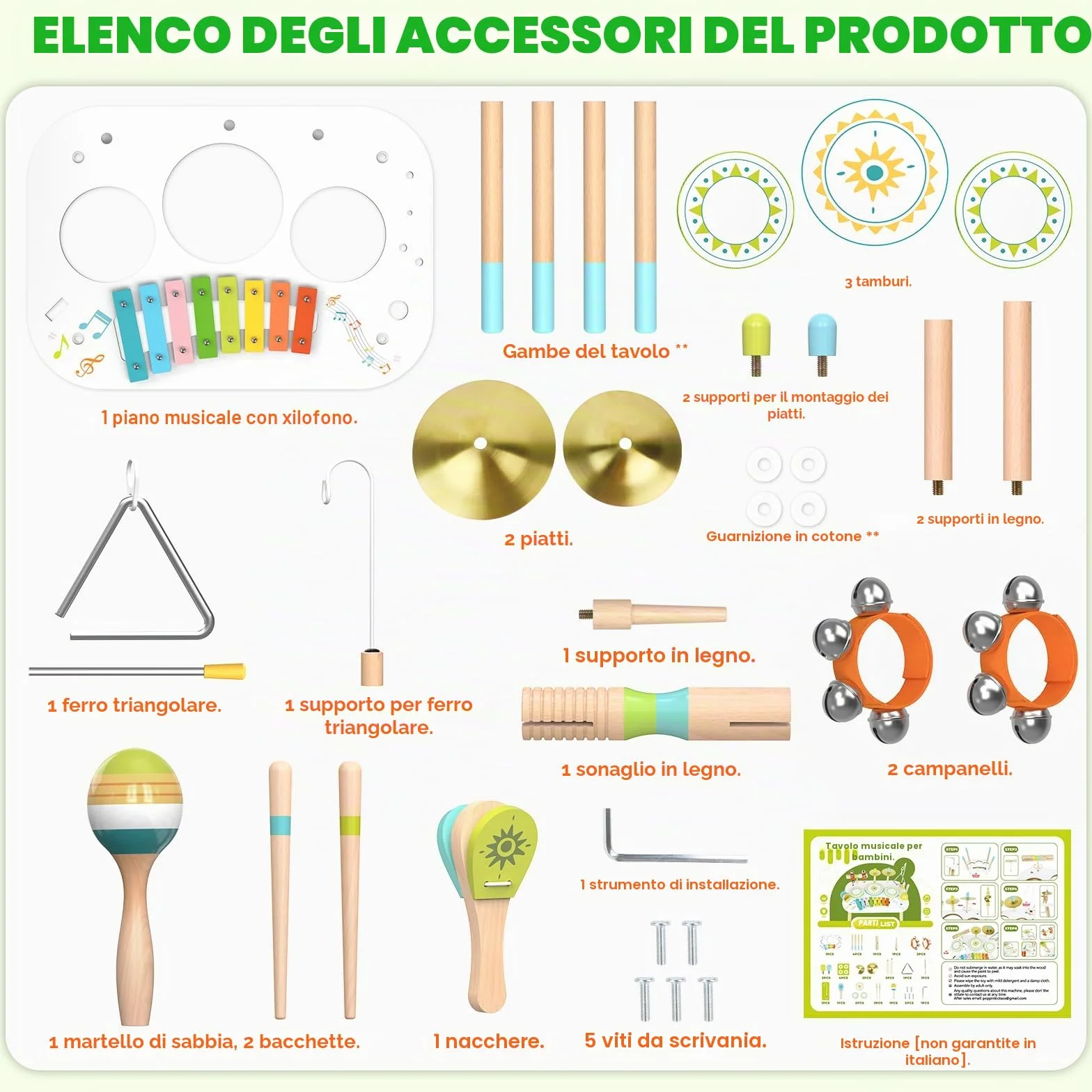 Batteria 12‑in‑1 Bambini 1‑3 Anni, Tavolo Strumenti Musicali Bambino, Giocattoli Legno Montessori con Xilofono, Bonghi, Piatto, Maracas & Campanelli da Polso, Regalo Bambino Bambina Bambina 1 2 3 Anni