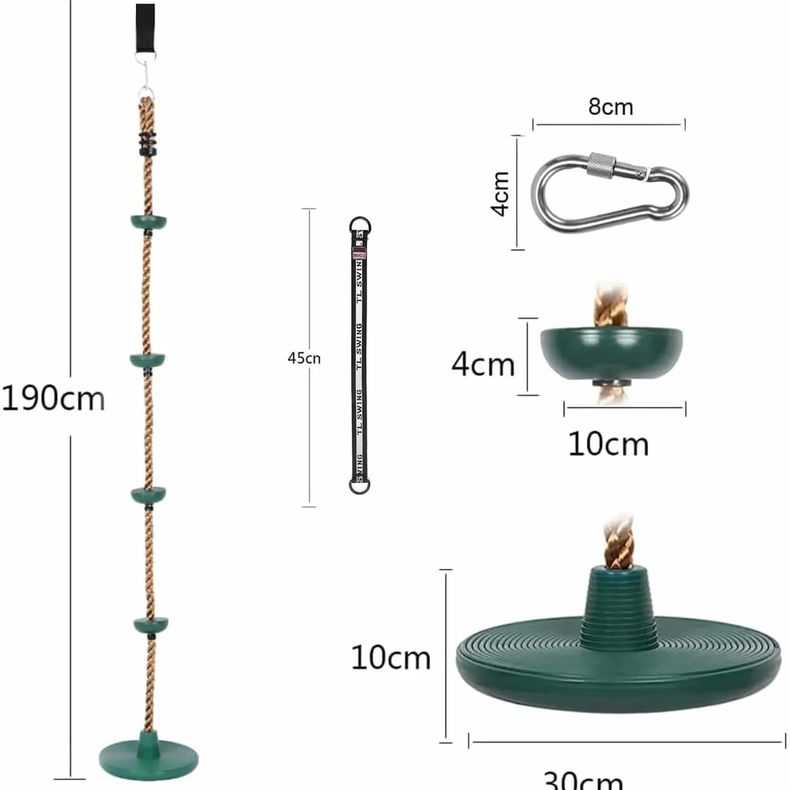 Altalena con Corda da Arrampicata, Altalena per Bambini da Esterno con Sedile Regolabile, Lunghezza della Corda Regolabile, Portata fino a 200 kg per Giardino, Parco, Parco Giochi (Verde)