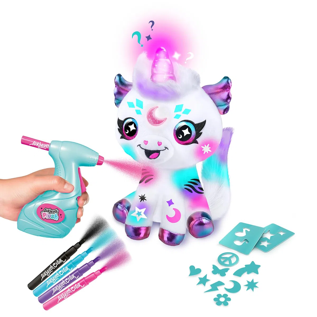 Peluche unicorno cosmico personalizzabile bianco con corno magico