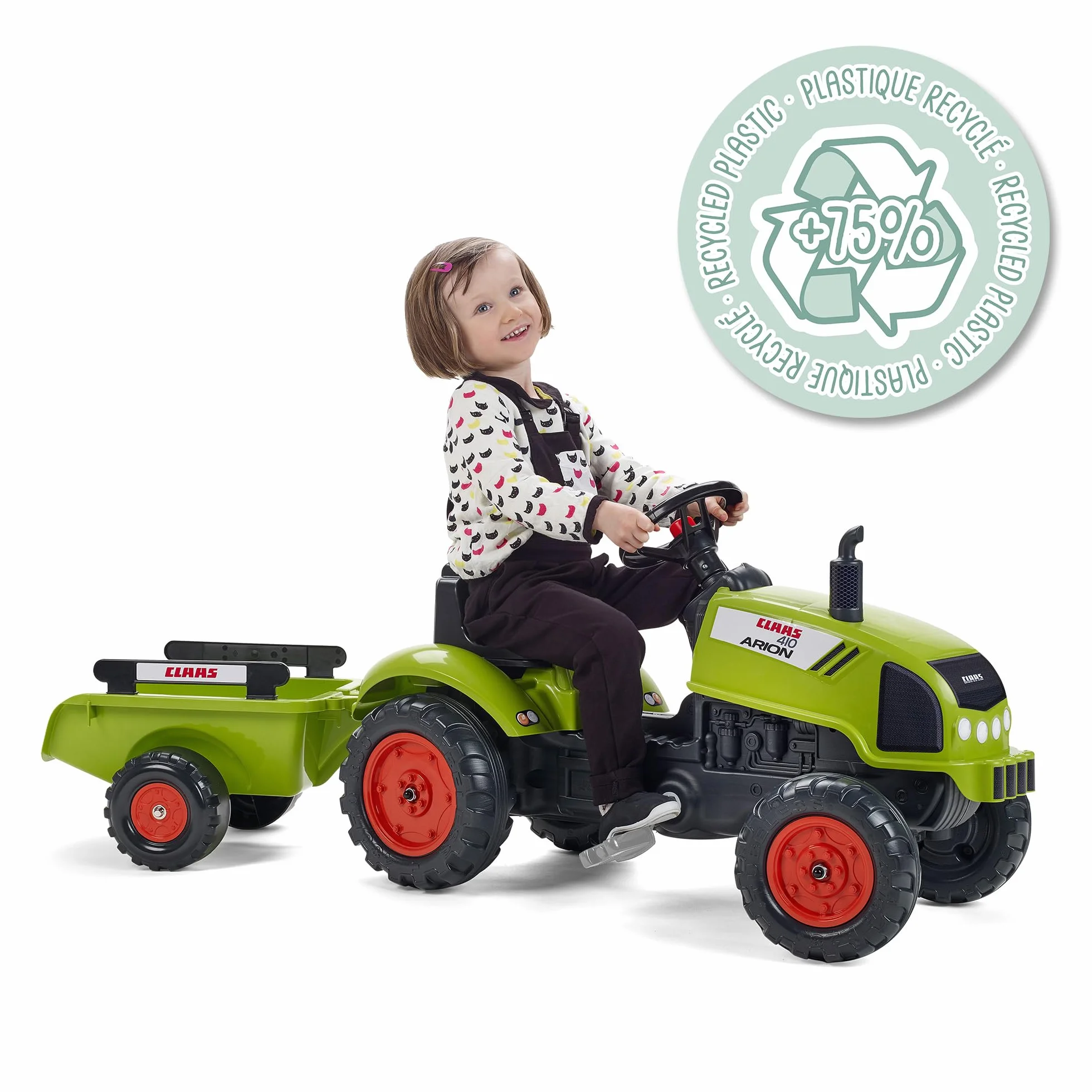 FALK - Trattore e rimorchio a pedali Claas - Da 2 anni - Made in France - 50% plastica riciclata - 2041C