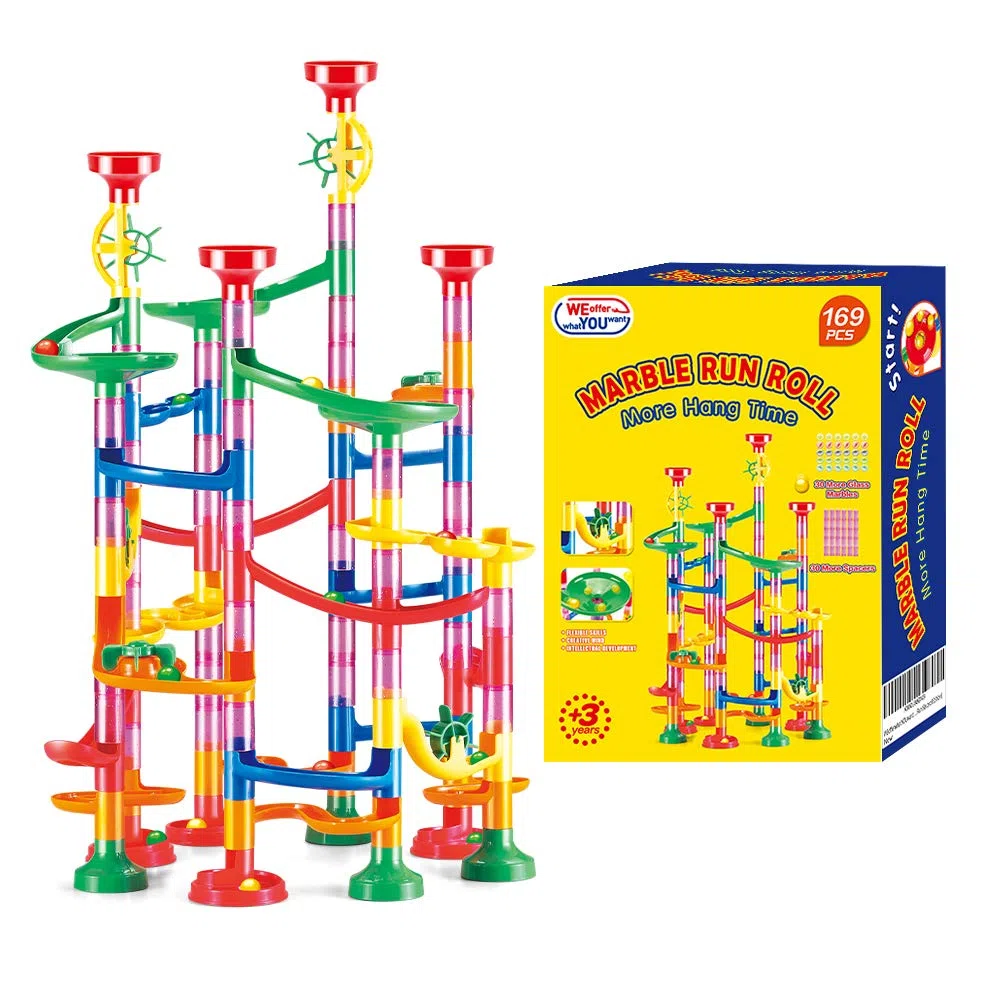 WEofferwhatYOUwant Pista Biglie 169 Pezzi – Marble Run Educativo con Biglie Vetro Colorate per Bambini 3+ Anni Costruzione STEM Torre Circuito Creativo Snap-Together Atossico Ideale Regalo