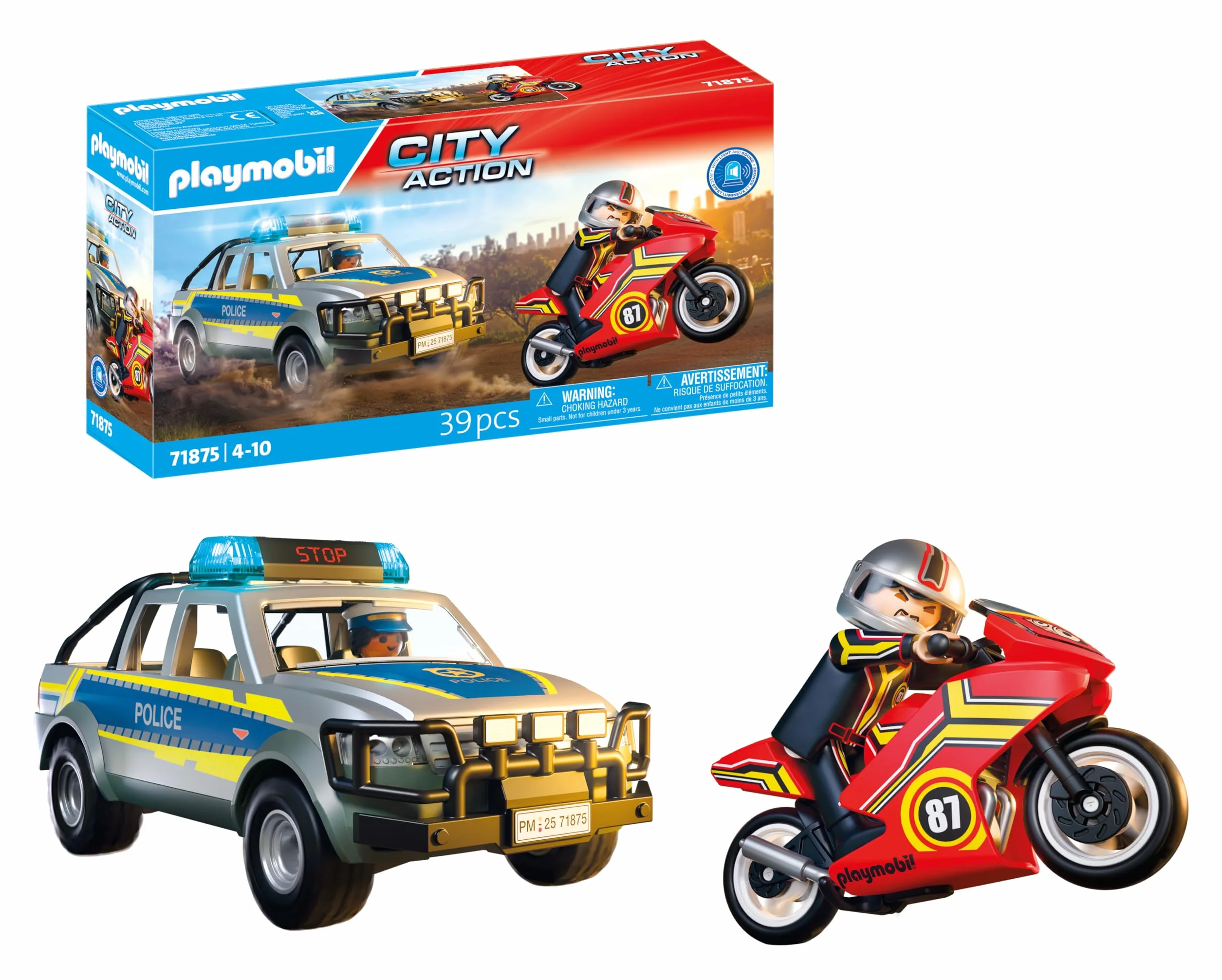 PLAYMOBIL Police Pick-Up Truck Pursuit Set da gioco con statuine, Inseguimento