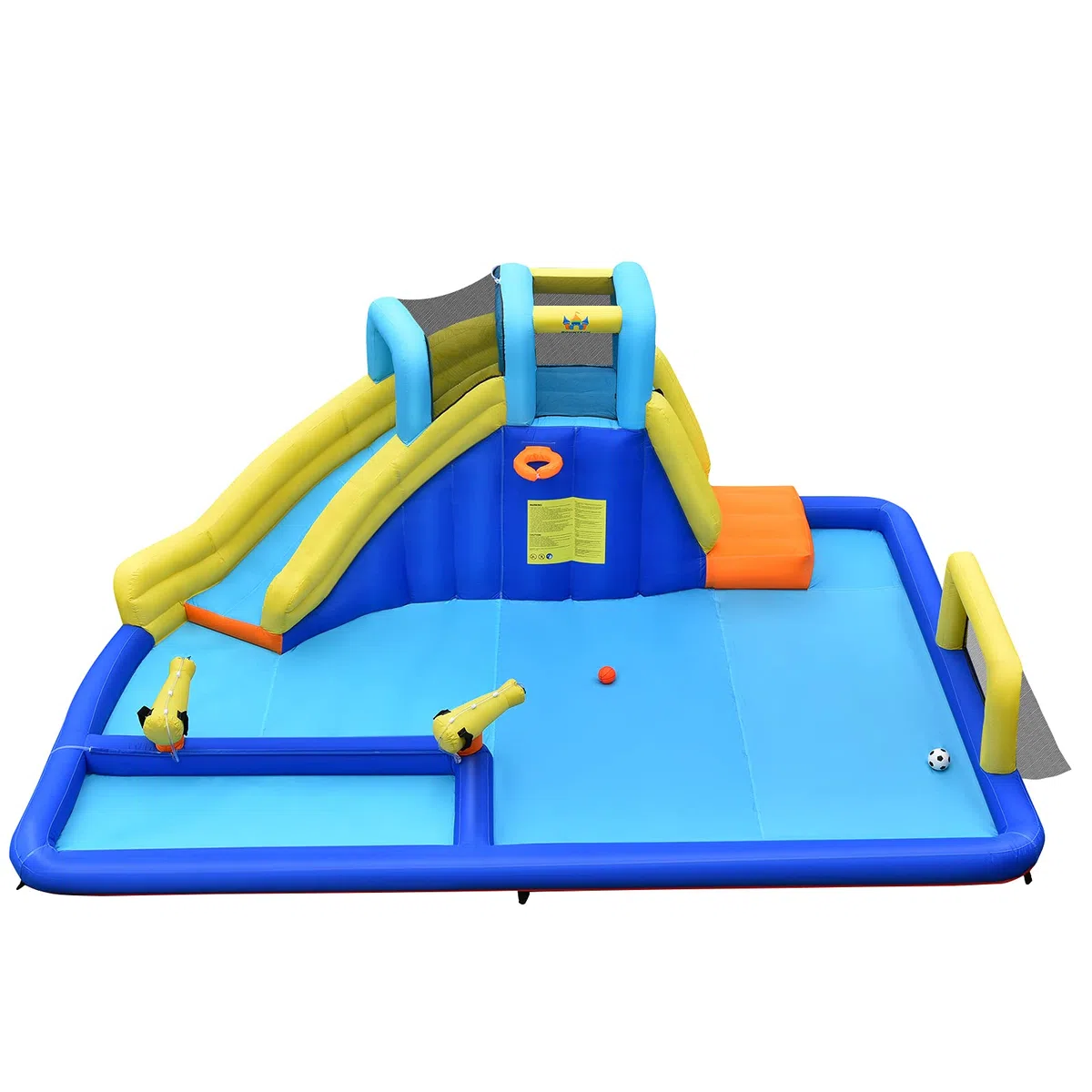 COSTWAY Castello Gonfiabile Per Bambini, Con Scivoli, Muro da Arrampicata e Piscina, Per 3 Bambini 3-10 Anni, Con Borsa di Trasporto e Kit Riparazione (Con soffiatore)