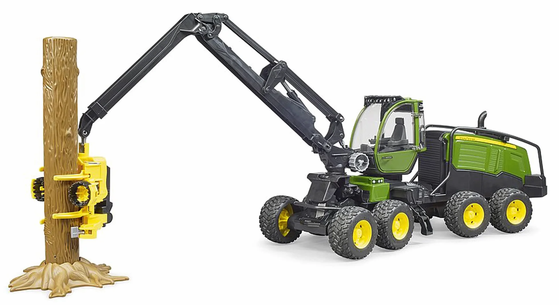 bruder 02135 - Mietitrice John Deere 1270G con 1 tronco, trattore, trasportatore di legname, giocattolo