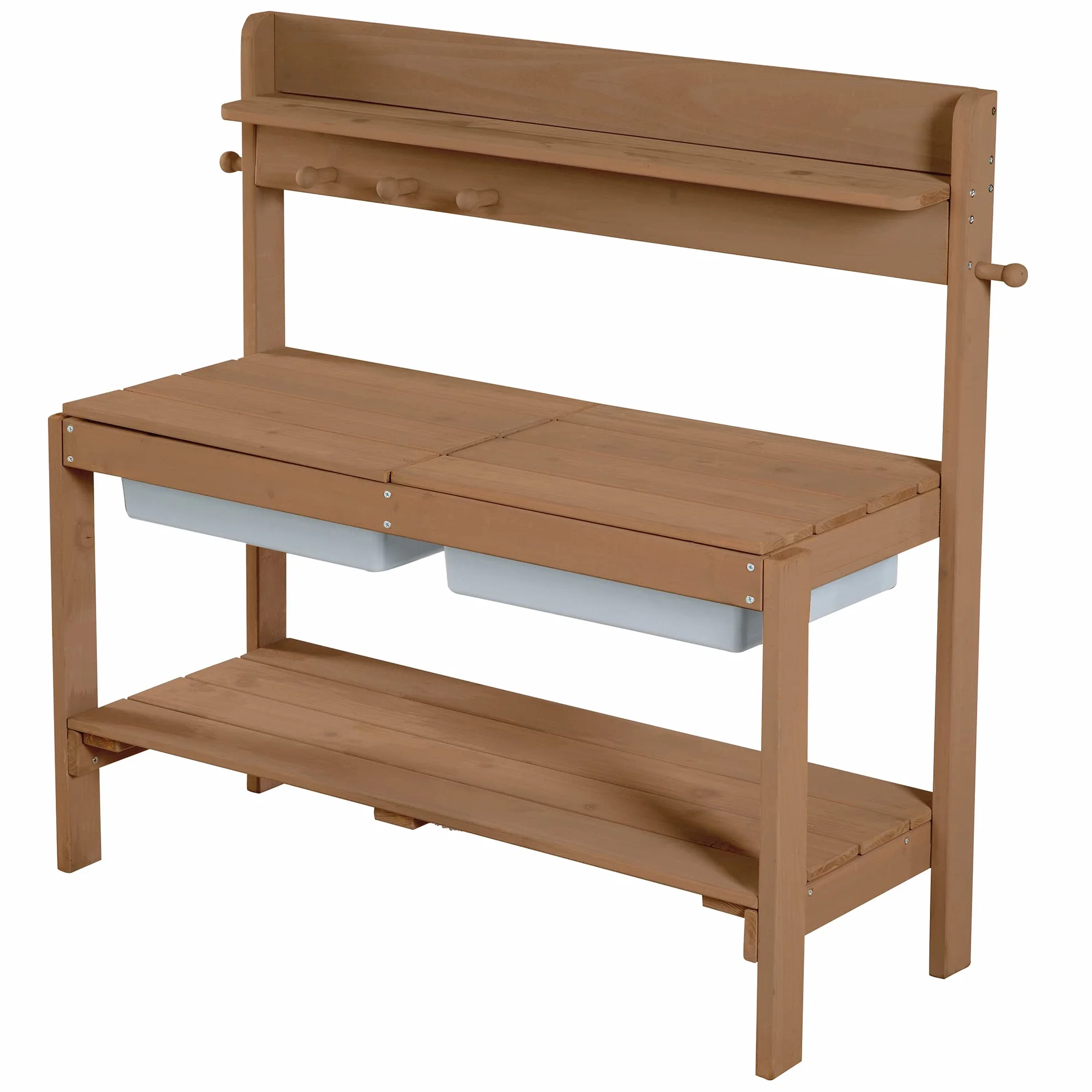 roba Cucina Per Bambini Sabbia e Acqua Fun - Multifunzionale - Tavolo da Esterno per Attività all'Aperto con 2 Vasche - Coperchio in Legno Massello Laccato Teak