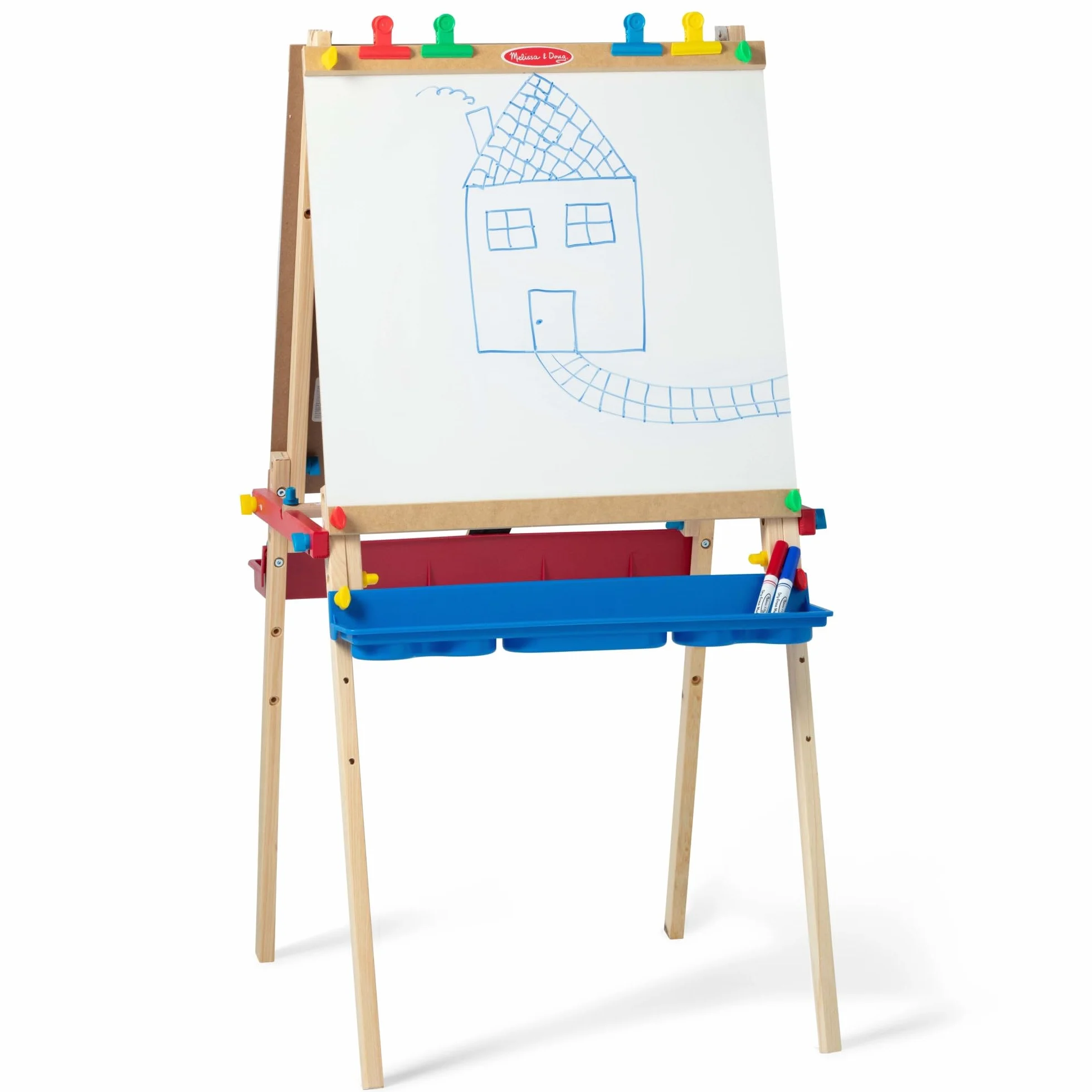 Melissa & Doug Set artistico con cavalletto in legno | Cavalletto per lavori creativi e artistici per bambini dai 3 ai 8 anni | Cavalletto con lavagna per bimbi | Lavagne per pennarelli e gessi