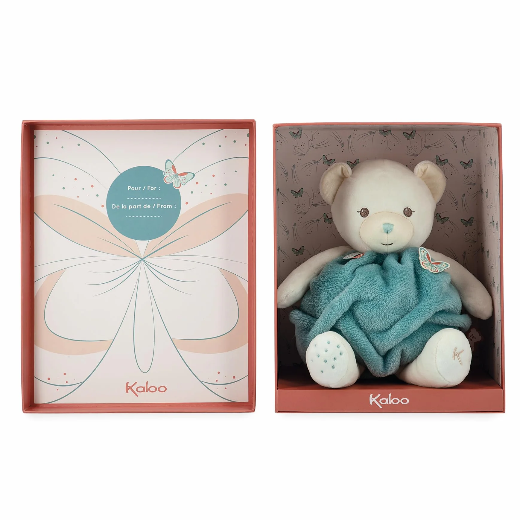 KALOO - Plume - Bulle d'Amour Orso Verde - Morbido Orsetto Peluche 30 cm - Grande Doudou per Neonato - Sviluppo del Tatto - Cofanetto Regalo Personalizzabile - Dalla Nascita, K214001