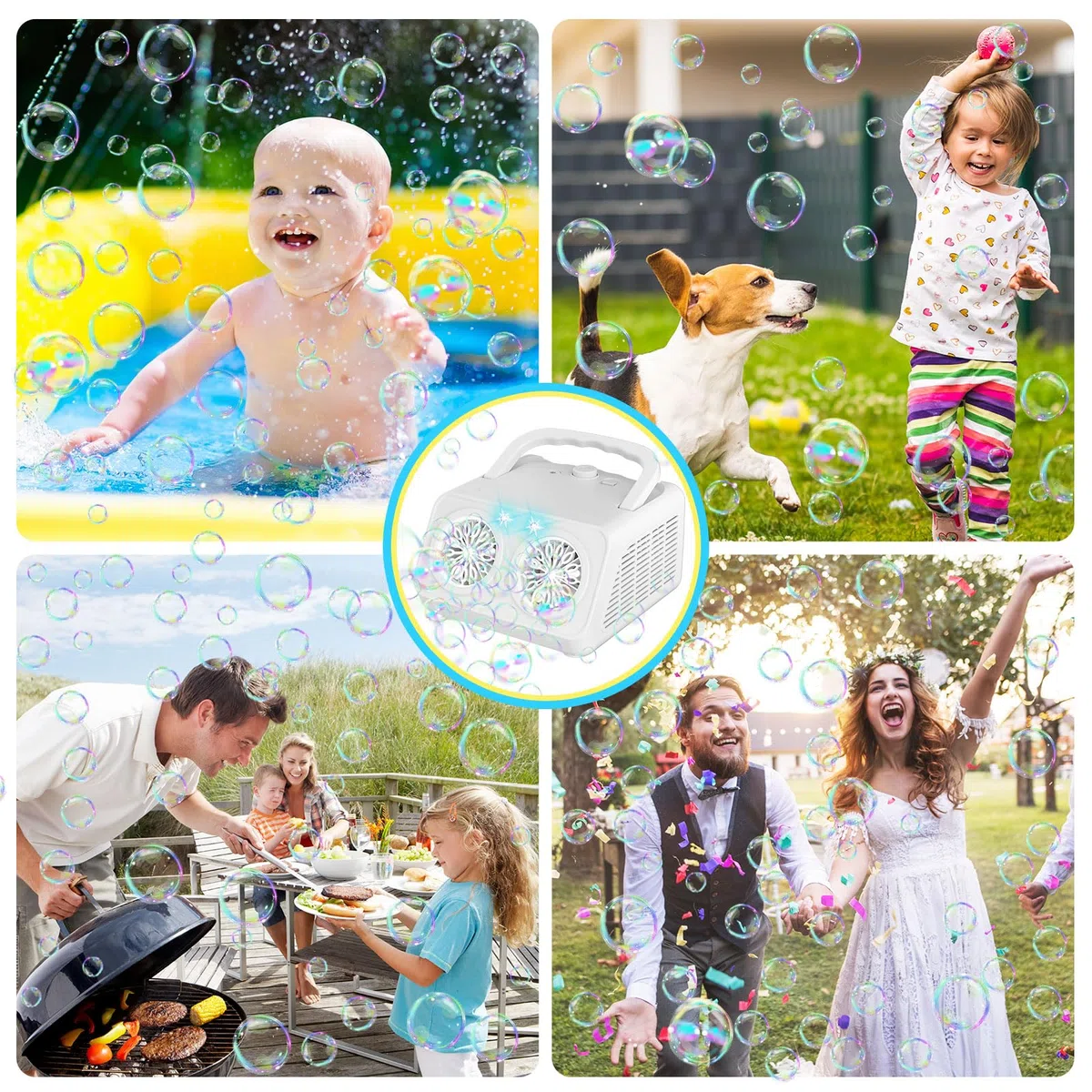 Macchina Bolle di Sapone, Spara Bolle di Sapone Automatico, 22000+ Bolle al Minuto, 2 Velocità, Giochi da Esterno per Bambini, Compleanno Gadget Matrimonio (Bianco)