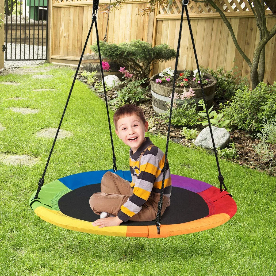 COSTWAY Altalena da Giardino a Nido per Bambini, Sedia Sospesa Giardino con Telaio in Metallo, Regolabile in Altezza 100-160 cm, per Adulti e Bambini, Portata 150 kg (Colorato)