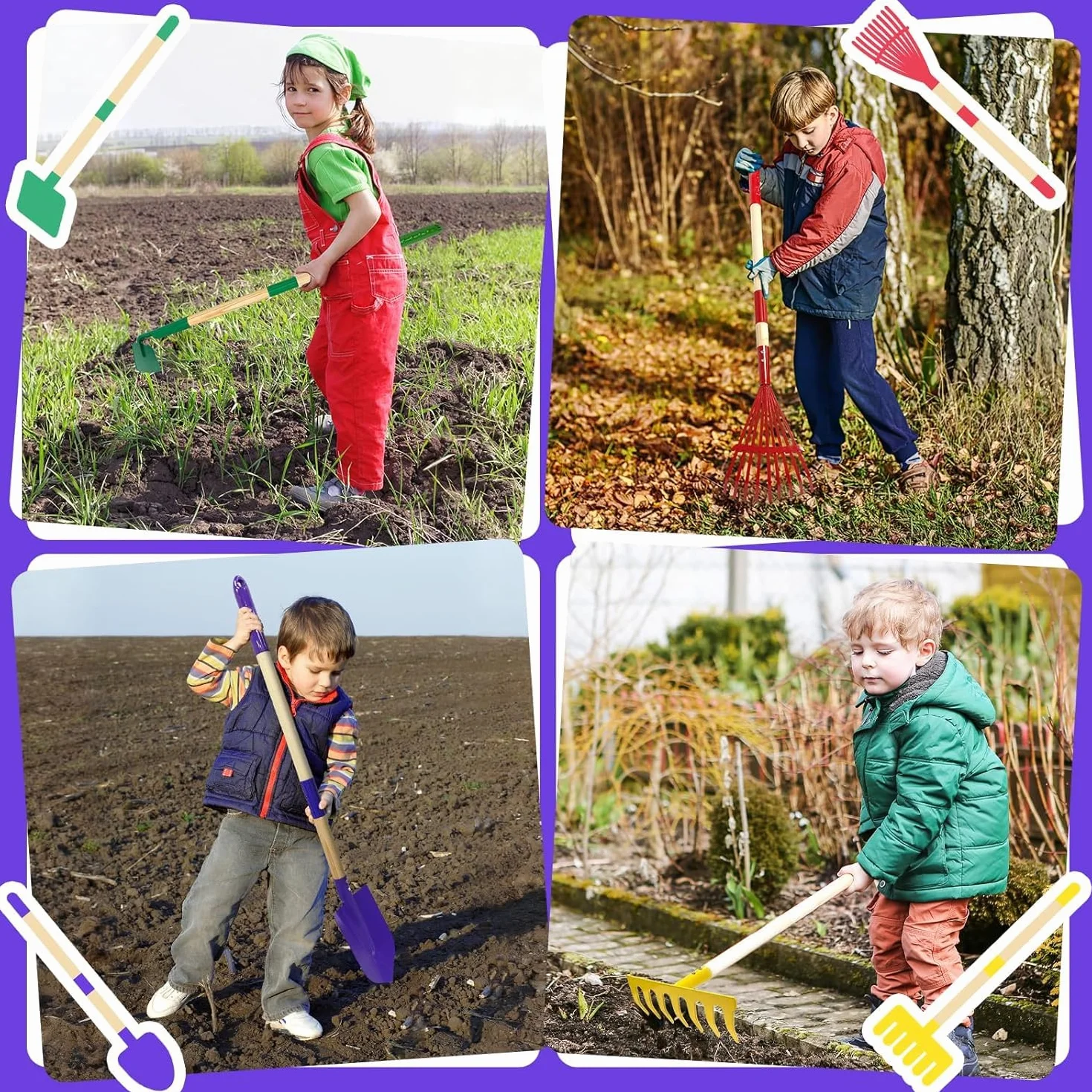 LATERN 6 Pezzi Attrezzi da Giardinaggio per Bambini, 71CM Metallo Grandi Pala Rastrello Zappa Foglie Rastrello con Manico in Legno, Annaffiatoio, Guanti - per Esterno Giardino Cortile Scavare Giocare
