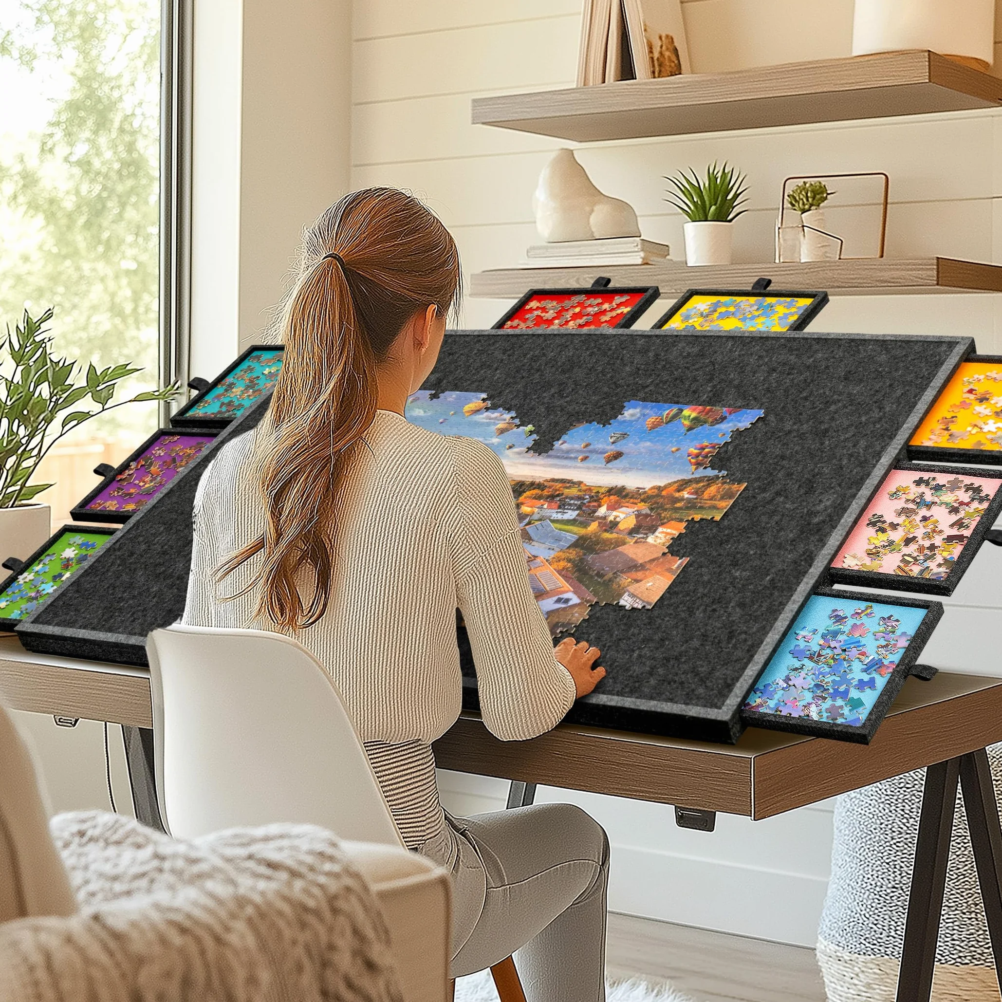 2000 PC Puzzle pieghevole e inclinabile con 8 cassetti e copertura, tavolo puzzle in feltro leggero e portatile con supporto integrato per regolazioni angolari, per 1000 1500 2000 pezzi