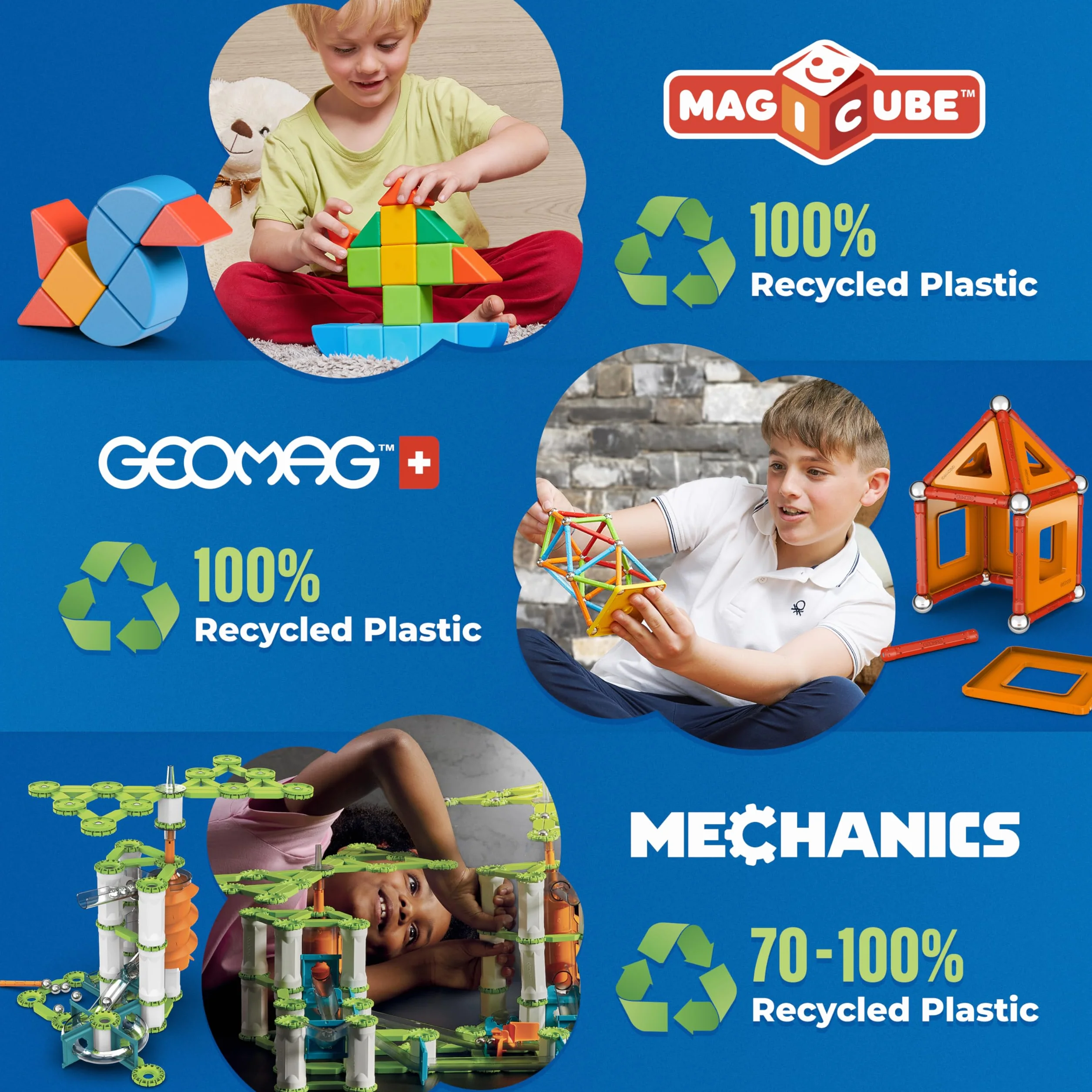 Geomag - Classic Masterbox Costruzioni Magnetiche Per Bambini, Giocattolo Magnetico Linea Green 100% Plastica Riciclata, 388 Pezzi