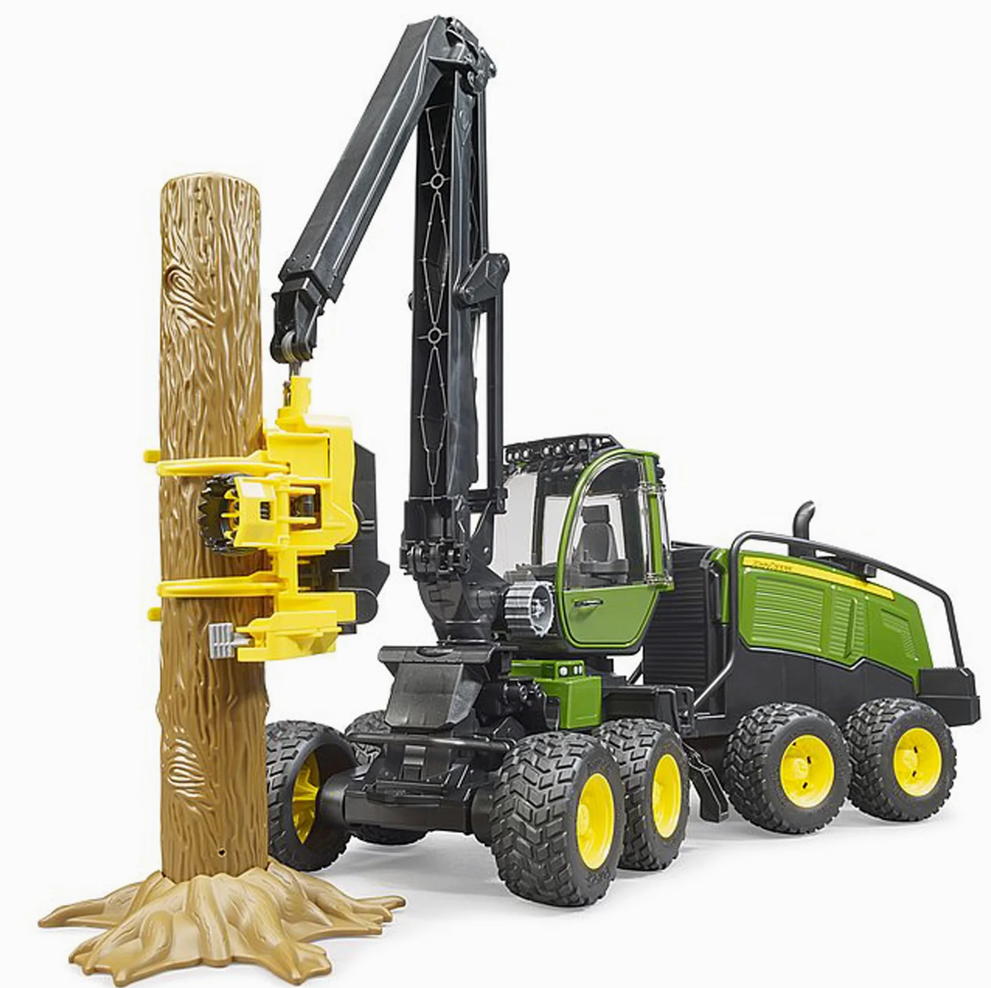 bruder 02135 - Mietitrice John Deere 1270G con 1 tronco, trattore, trasportatore di legname, giocattolo