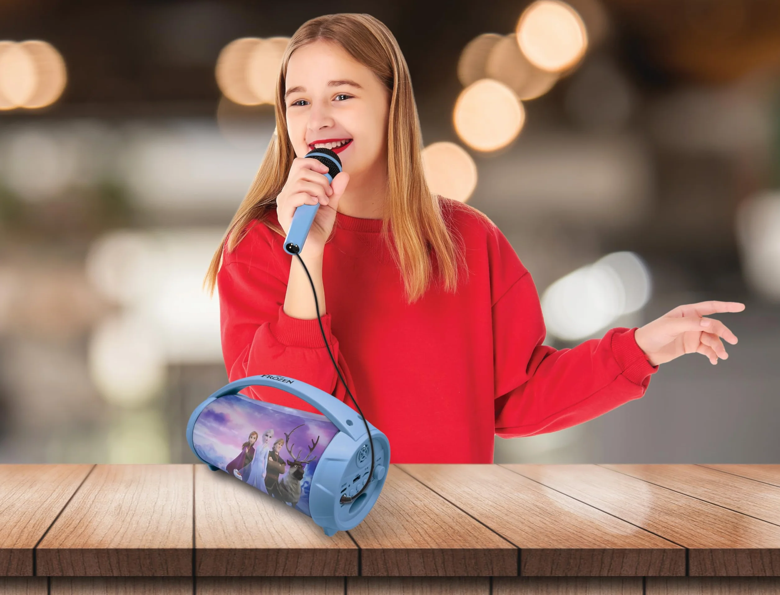 Lexibook Frozen Altoparlante Luminoso Senza Fili con Microfono Karaoke Stereo Ricaricabile Blu Viola BTP585FZZ