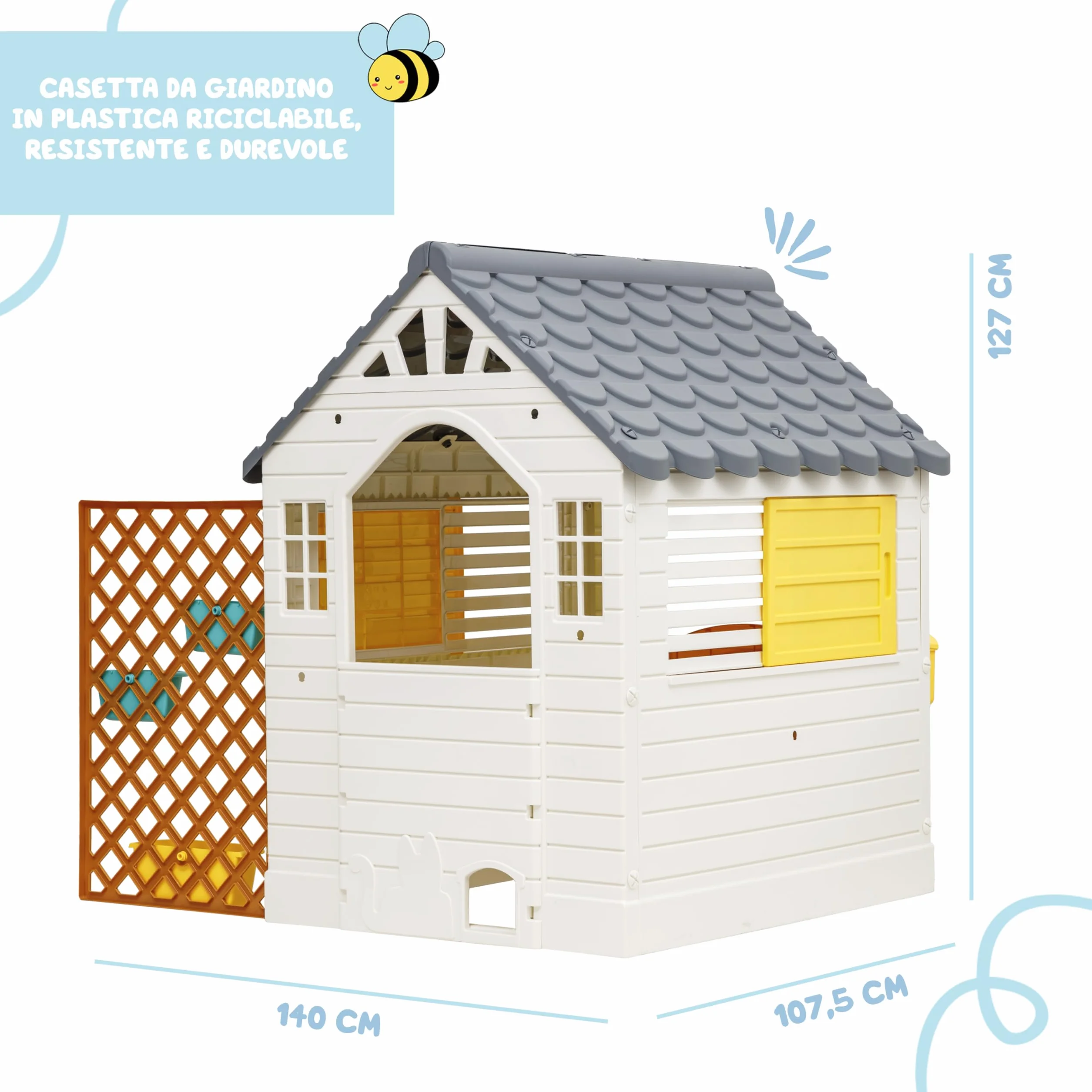 Baroni Toys Casetta da Giardino per Bambini con Staccionata, Plastica, 140x108x127 cm