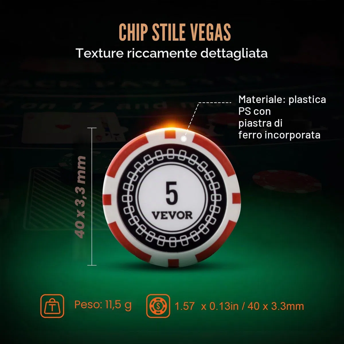 VEVOR Set Poker 500 Pezzi Valigetta Alluminio Fiches Carte Bottoni Dadi Texas Hold'em Blackjack