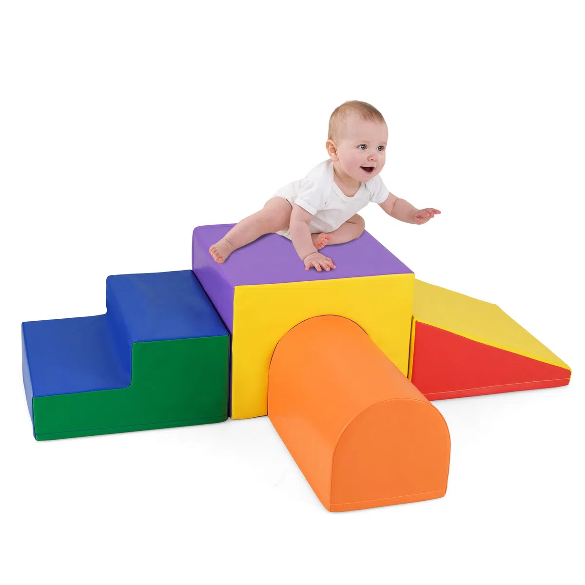 COSTWAY Set di 4 Blocchi in Schiuma per Arrampicarsi e Gattonare per Bambini, Giocattoli Morbidi da Interno (Giallo)