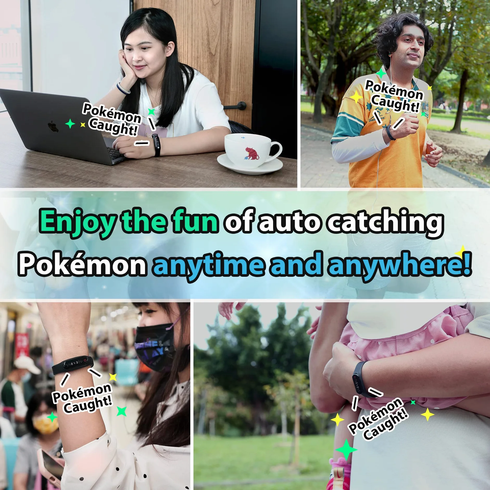 Brook Pocket Auto Catch Plus+Spin Catching Poke mon Raccogliere oggetti Braccialetto Braccialetto Accessorio Promemoria per Disconnessione, Display capacità Batteria