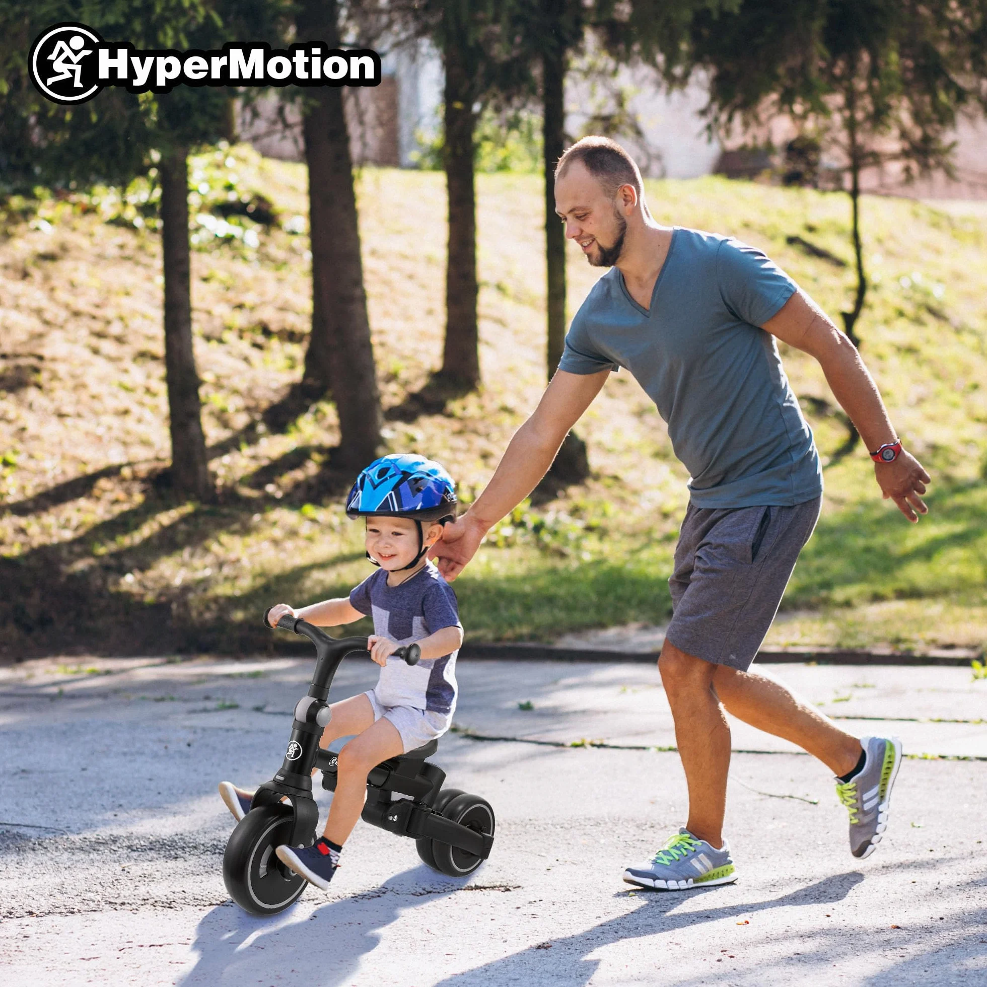 HyperMotion Triciclo Evolutivo 8 in 1 – Triciclo Passeggino Reclinabile e Pieghevole con Seduta Girevole 360° – con Cappottina, Maniglione e Cintura – per Bambini 1-5 Anni