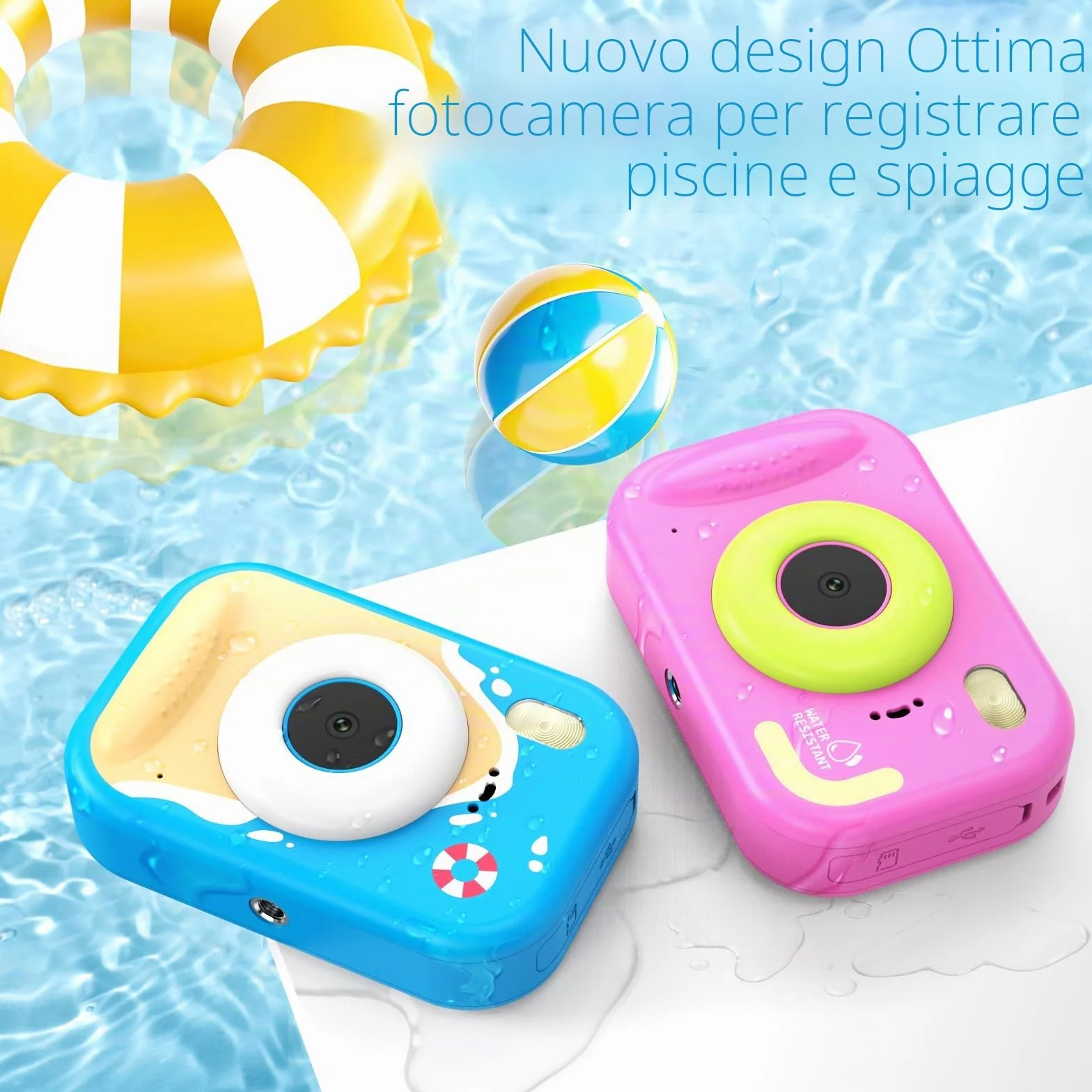Macchina Fotografica Bambini, Fotocamera Impermeabile Bambini 48MP 1080P Macchina Fotografica Digitale Subacquea con 2,4 Pollici Schermo, 32GB Scheda, Flash LED, Regalo per Bambina e Bambino 3-12 Anni