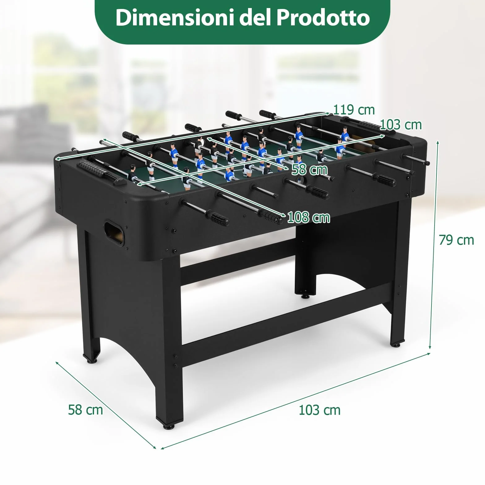 COSYWAY Calcio Balilla, Biliardino con 22 Giocatori, 2 Palline e Contatori, Tavolo da Calcio con 8 Aste per Adulti e Bambini, 119 x 108 x 79 cm