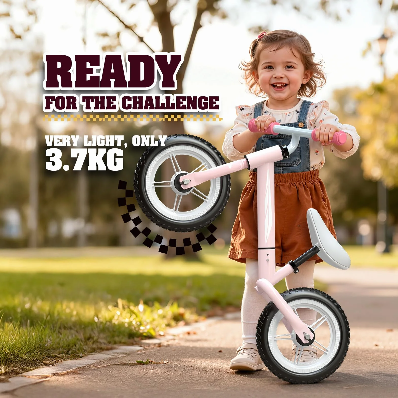 Bicicletta senza Pedali per Bambini 2-5 Anni, Regolabile in Altezza (Sella e Manubrio), Luci LED, Gomme Antiscivolo, Regalo Bambino 2 3 4 5 Anni, Max 50 kg, Colore Rosa