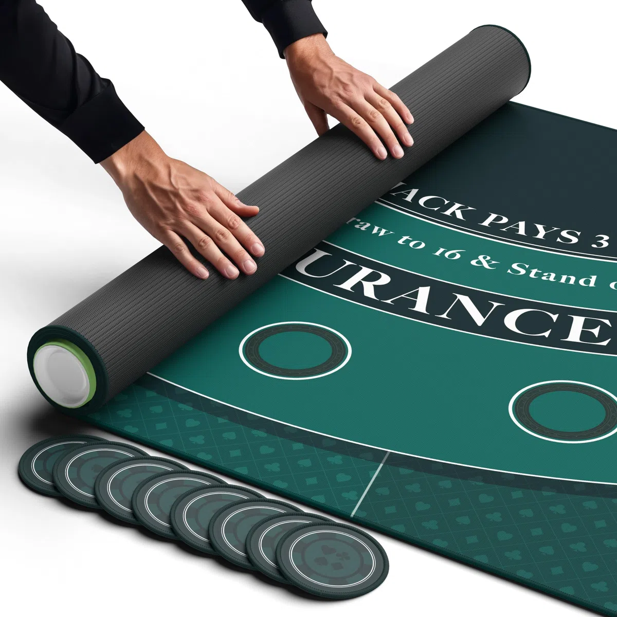 Newverest Tappetino da Blackjack 178 x 89 cm con Borsa con Cerniera e 8 Sottobicchieri