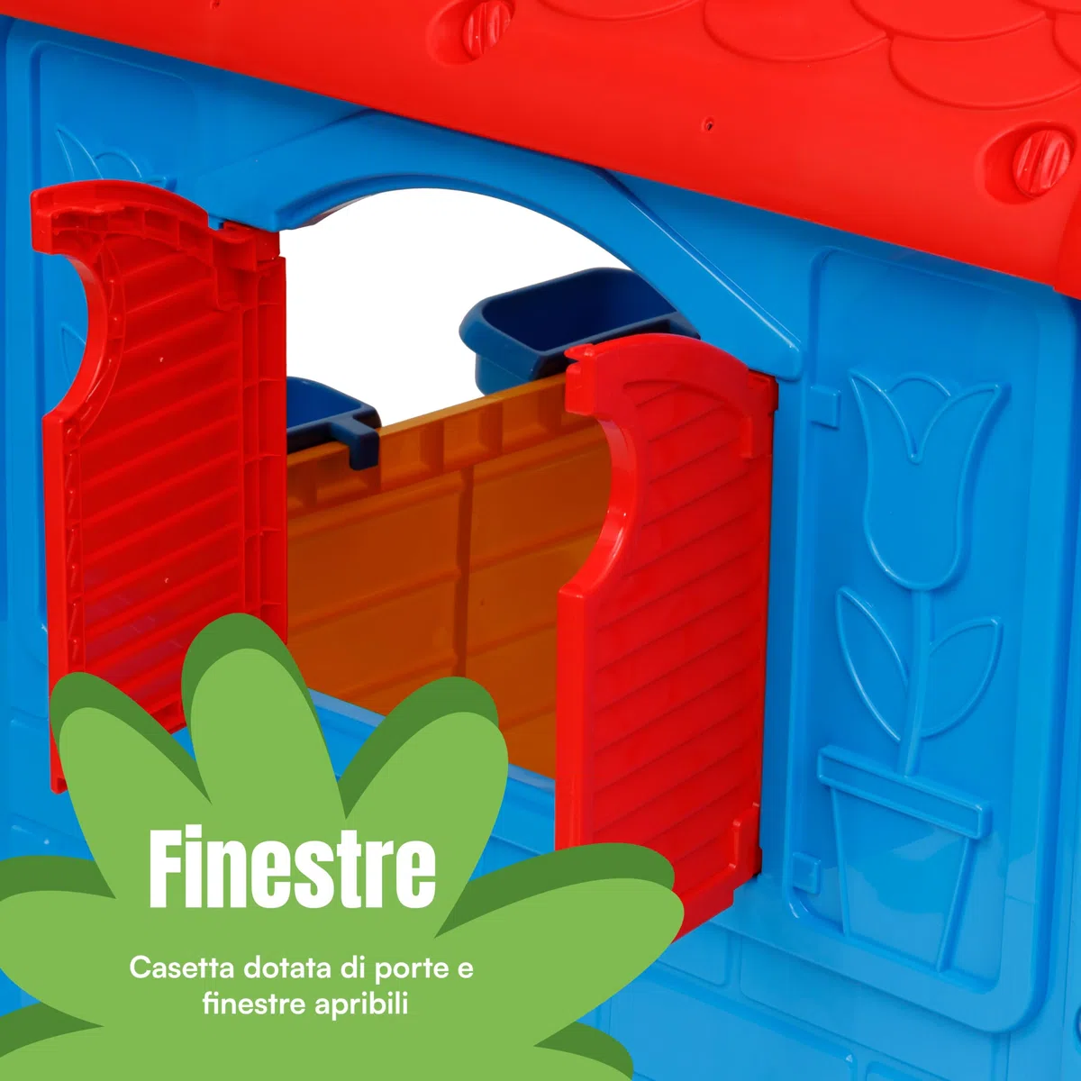 Baroni Toys Casetta da Giardino per Bambini, Casina in Plastica 122x104x110 cm Gialla Rossa Blu con Recinto
