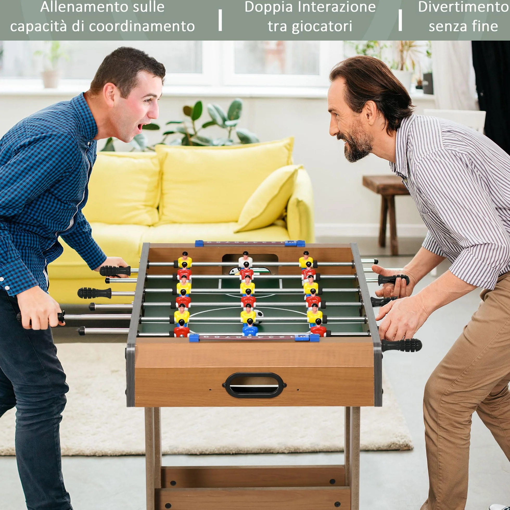 HOMCOM Calcio Balilla Pieghevole Compatto in Legno, Biliardino Salvaspazio con 6 Aste, 18 Giocatori e Segnapunti, 69x37x70cm