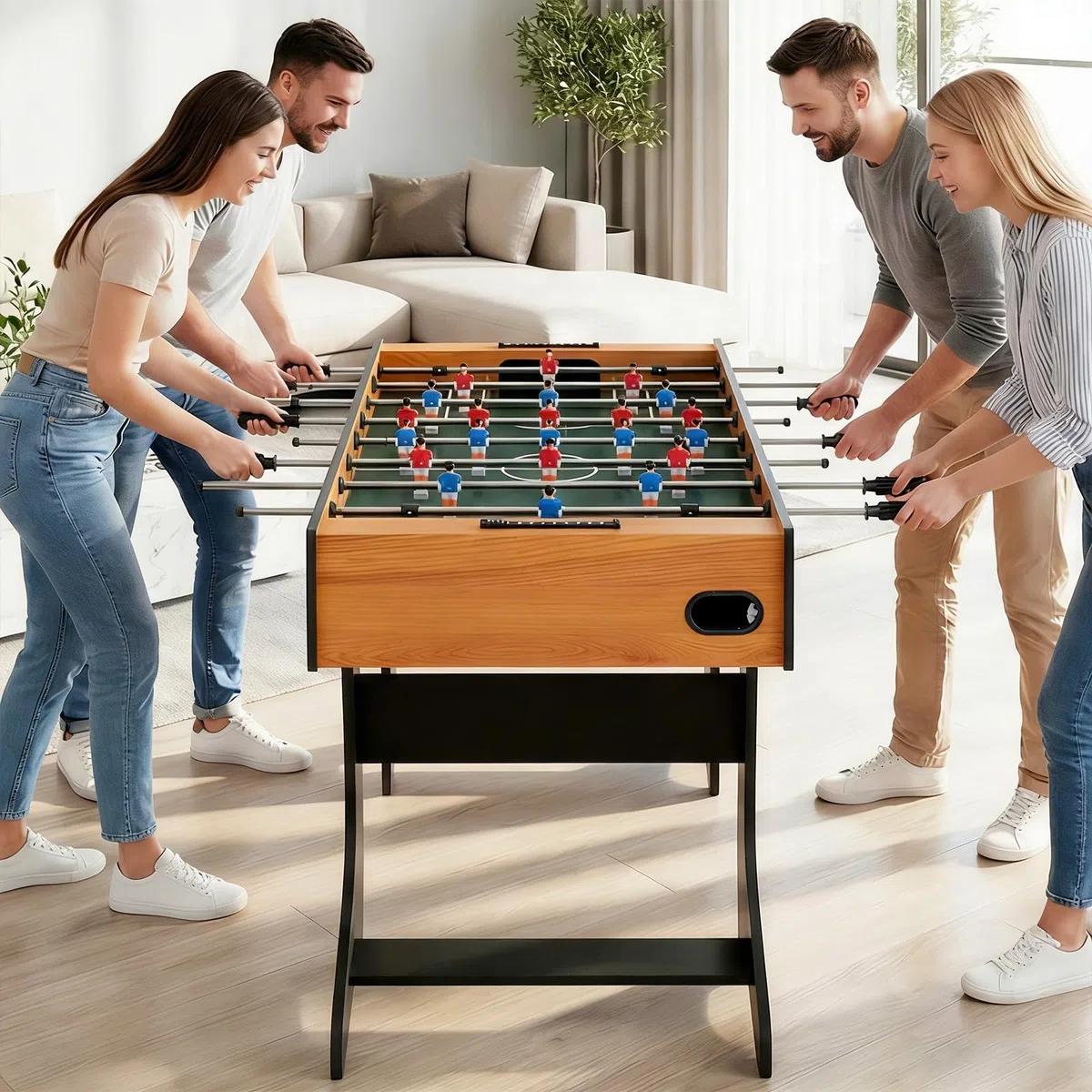 HOMASIS Calcio Balilla in Legno, Biliardino Pieghevole, Professionale, Calcetto da Tavolo per Bambini e Adulti, con 22 Giocatori, 8 Aste, 2 Palline, 2 Segnapunti, 121 x 60,5 x 81 cm