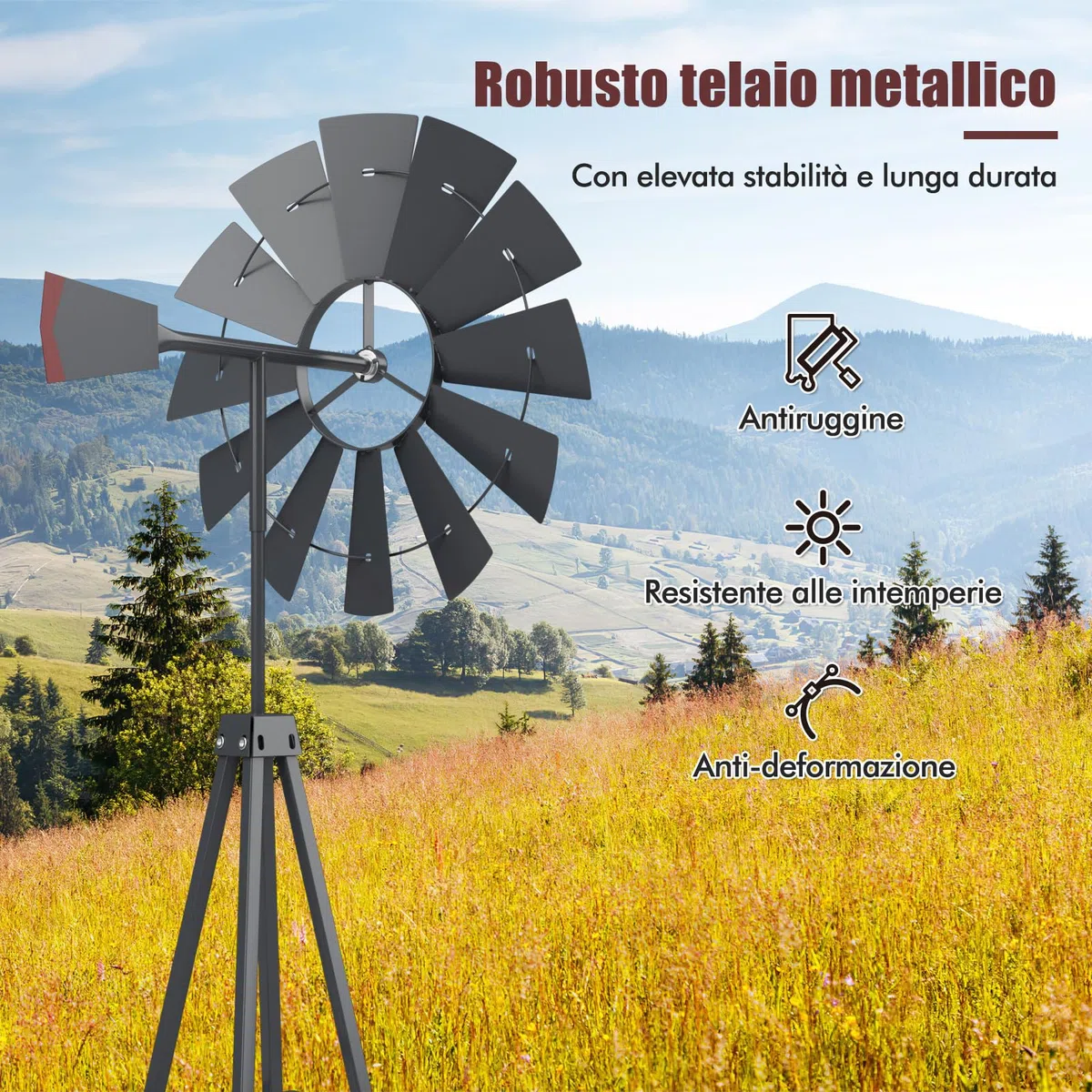 COSTWAY Mulino a Vento da Giardino 45 CM, con Cuscinetti a Sfera, Resistente alle Intemperie, Grigio