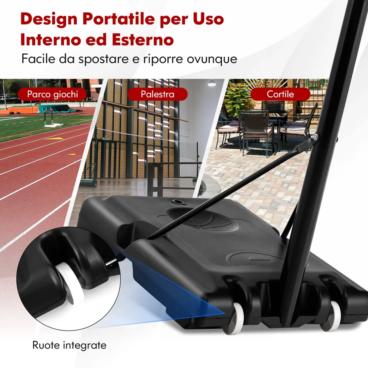 COSTWAY Canestro da Basket Regolabile in Altezza 130-305 cm, Resistente alle Intemperie con Tabellone da 110 cm, Canestro da Basket da Esterno ed Interno per Adulti e Adolescenti