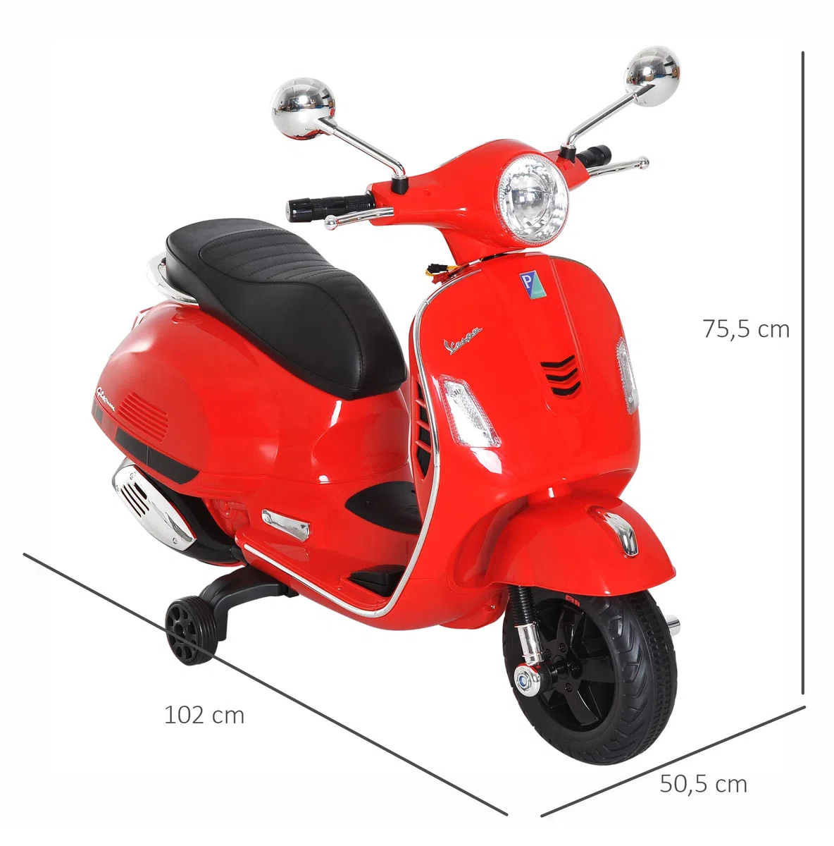 HOMCOM Vespa Moto Elettrica per Bambini, 6V Motorino Elettrico 3-6 Anni, Rosso, 102x50.5x75.5 cm