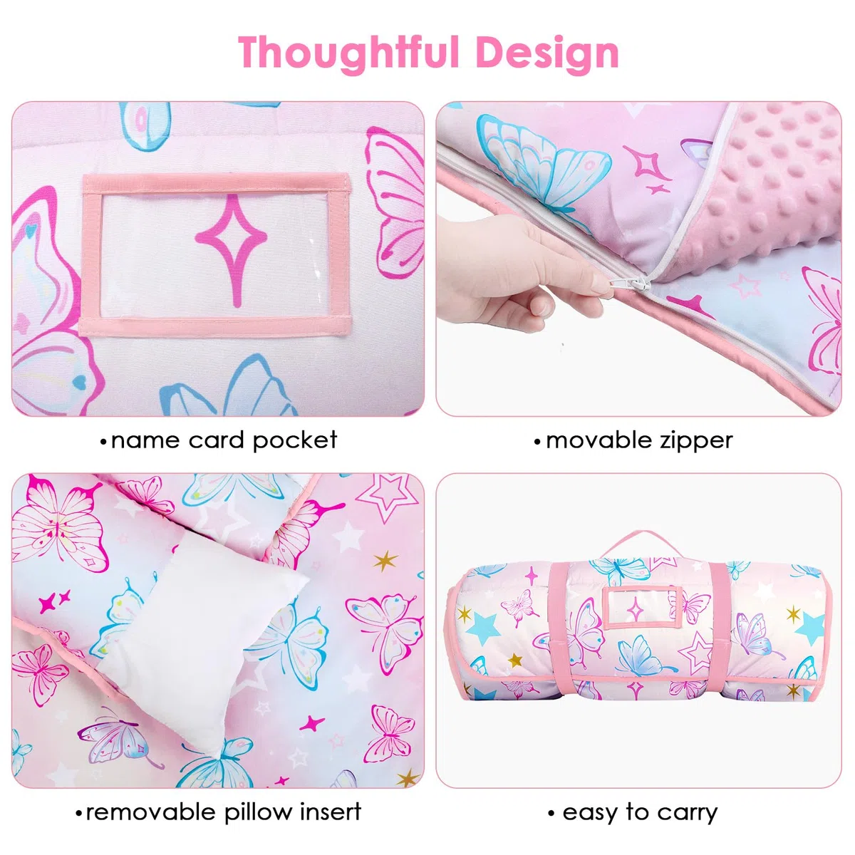Decalsweet Nap Mat per Bambini con Cuscino e Coperta Rimovibili, Grande Extra Spesso 2 in 1 Sacco a Pelo Pieghevole per Ragazze Ragazzi, Leggero e Morbido Nap Mats per Asilo Nido e Campeggio