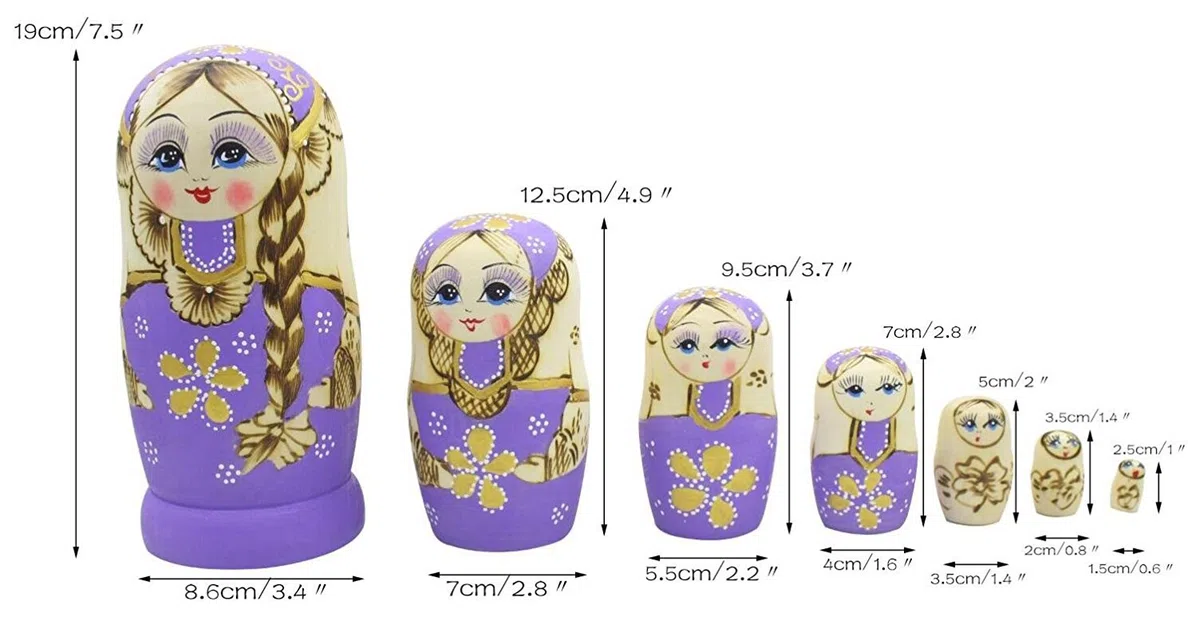 Bambole Babushka tradizionali russe nidificanti in legno Set di 7 matriosche viola giocattolo impilabile regalo per bambini