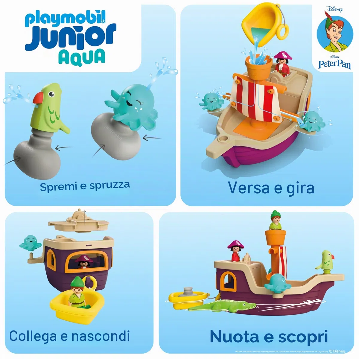 PLAYMOBIL Junior & Disney Peter Pans Pirate Ship, Giocattolo sostenibile da 1 anno in su, Regalo per i più piccoli, Promuove le abilità motorie e il gioco di ruolo, Nave pirata con figurine
