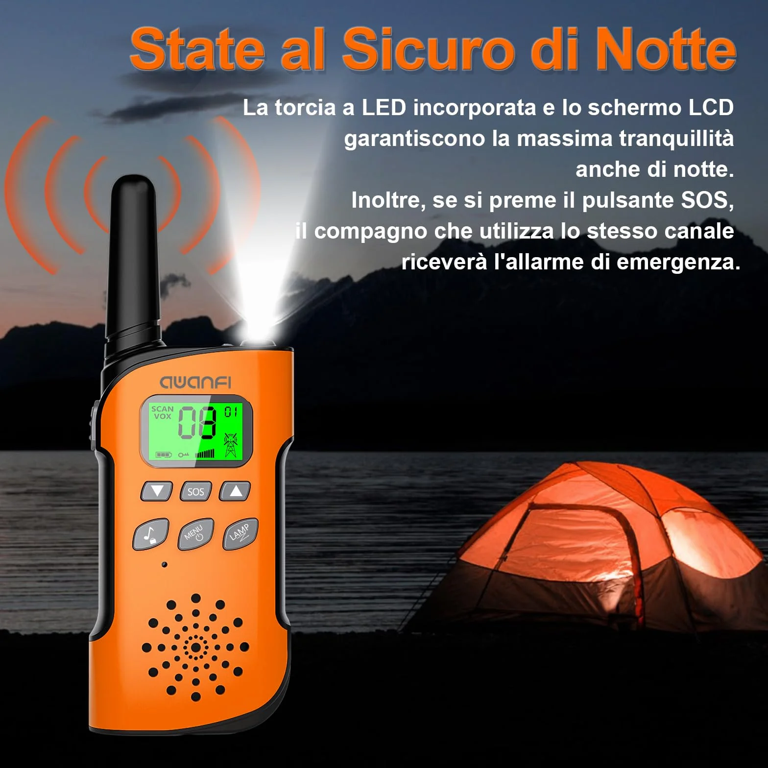 Walkie-Talkie Bambini, 3 Pezzi Walkie Talkie Ricaricabile con Batteria, Torcia, Funzione SOS e VOX, Lungo Raggio, Walkie-Talkies per Campeggio, Avventure, Regali per Bambini 3 a 12 Anni