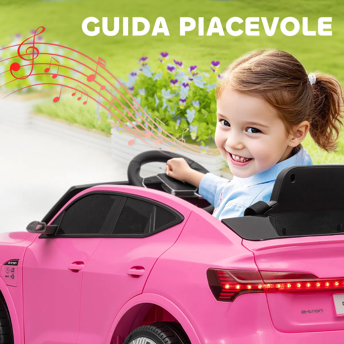 HOMCOM Macchina Elettrica per Bambini 12V Audi E-tron Doppio Motore Telecomando Batteria Ricaricabile Velocità 3-5km/h Luci LED Musica Rosa