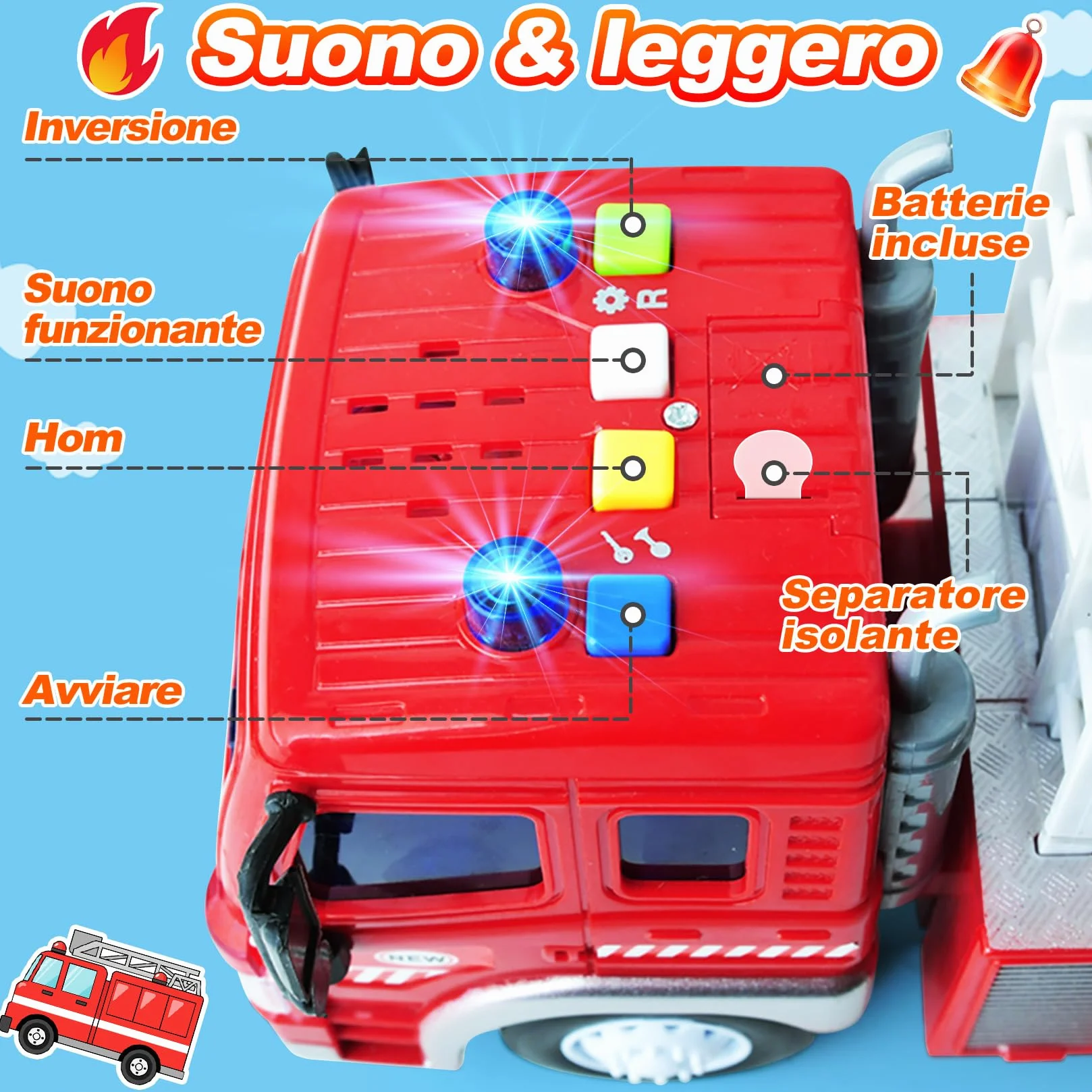 GizmoVine Camion Pompieri Giocattolo, Grande Macchina Modellini, Autopompa dei Vigili del Fuoco con Luci e Suoni, Pompiere Giocattoli, Rossa Macchinine Bambino, Regalo Bambini 3 4 5 6 7 8 Anni