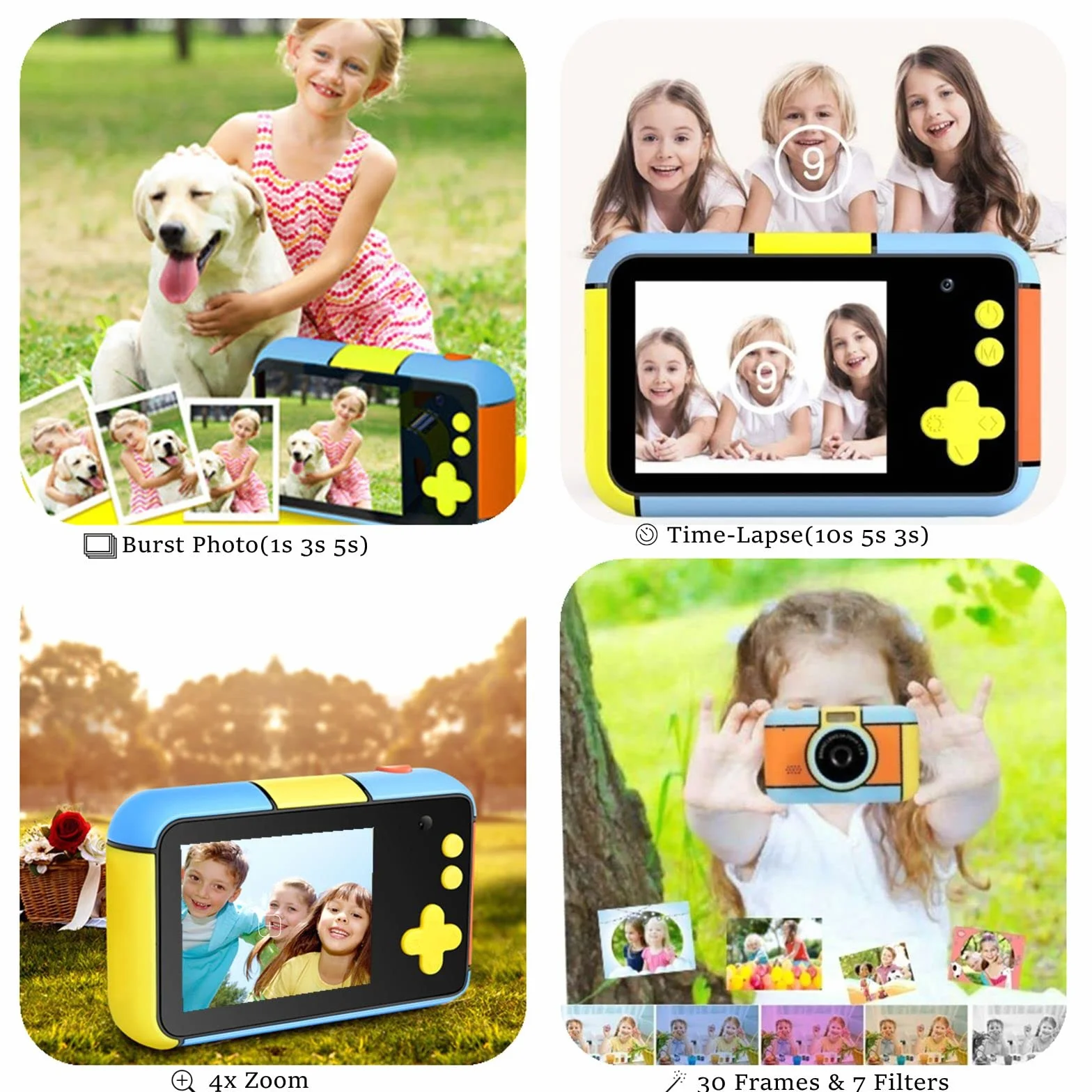 ToyZoom Macchina Fotografica per Bambini 24MP Fotocamera Digitale 1080P HD Videocamera Obiettivo Doppio Selfie Fotocamera con 32GB Scheda SD, 2.4 Pollici, Regalo di Compleanno