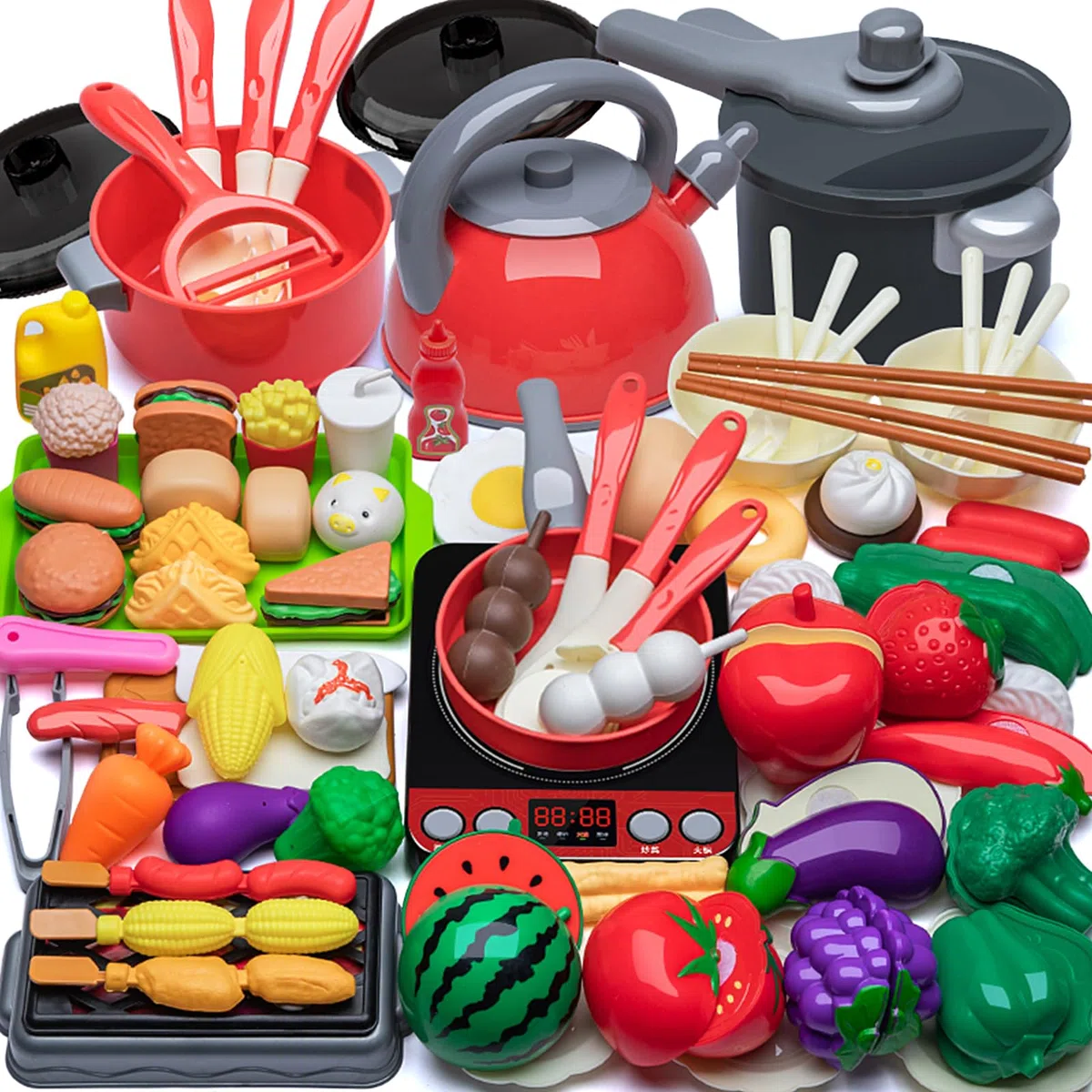 74 Pezzi Accessori Giocattolo da Cucina per Bambini, Giocattoli da Cucina con Pentole e Padelle, Gioco di Ruolo da Chef Adatto a Ragazzi e Ragazze di 3 4 5 6 7 8 Anni