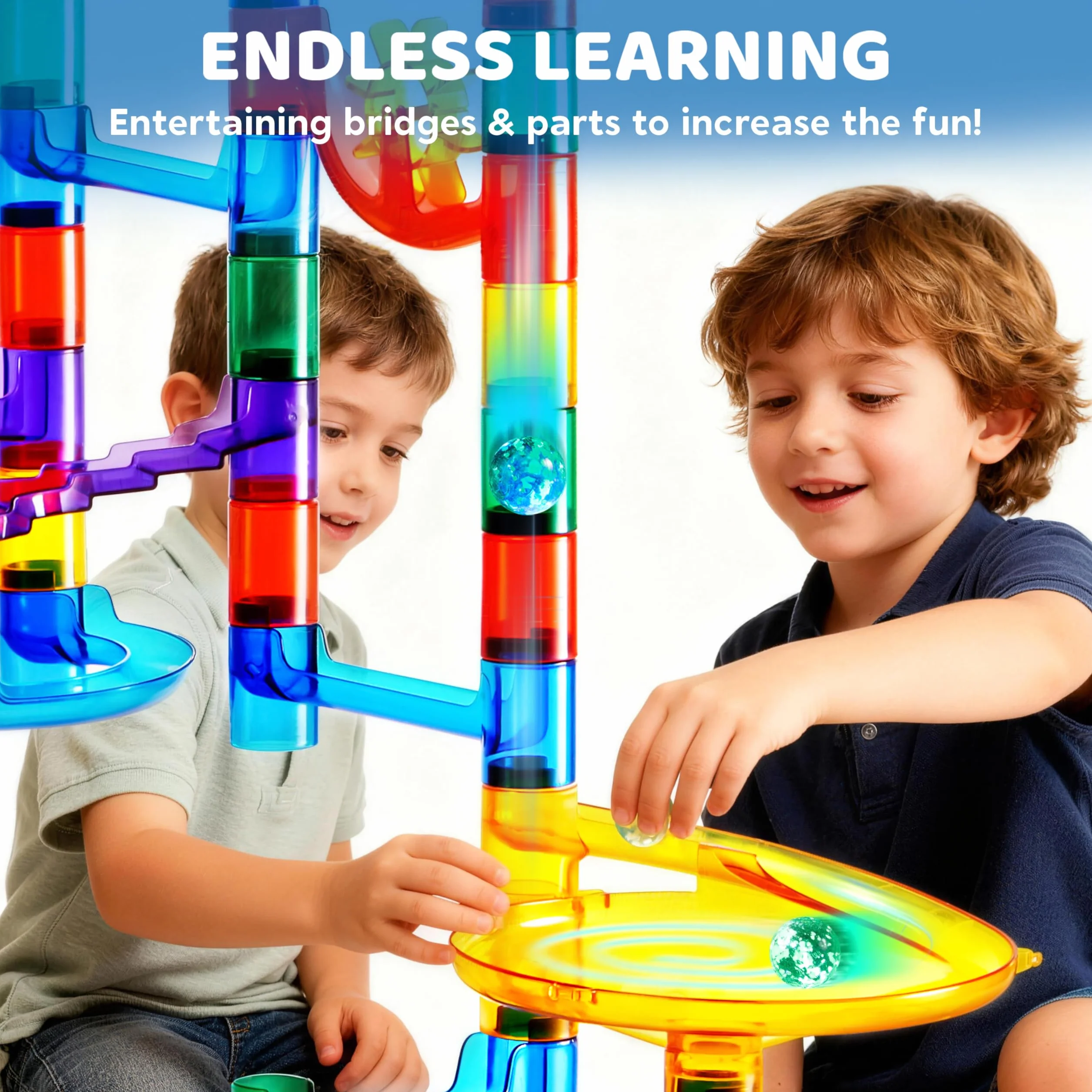 JOYIN - Set di Giocattoli in Marble Run (170 Pezzi), Giocattolo educativo per Costruzione (120 Pezzi in plastica + 50 Marmi di Vetro)