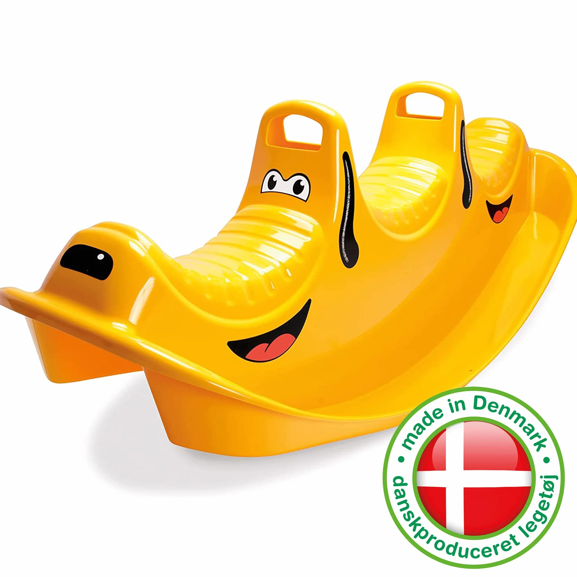 Dantoy - Dondolo Bambini 3 Persone e Altalena - Giocattoli Bambino 1 Anno - Giochi da Esterno per Bambini - Regalo Bimba 1 Anno - Cane Felice Giallo - Plastica Resistente - Prodotto In Danimarca